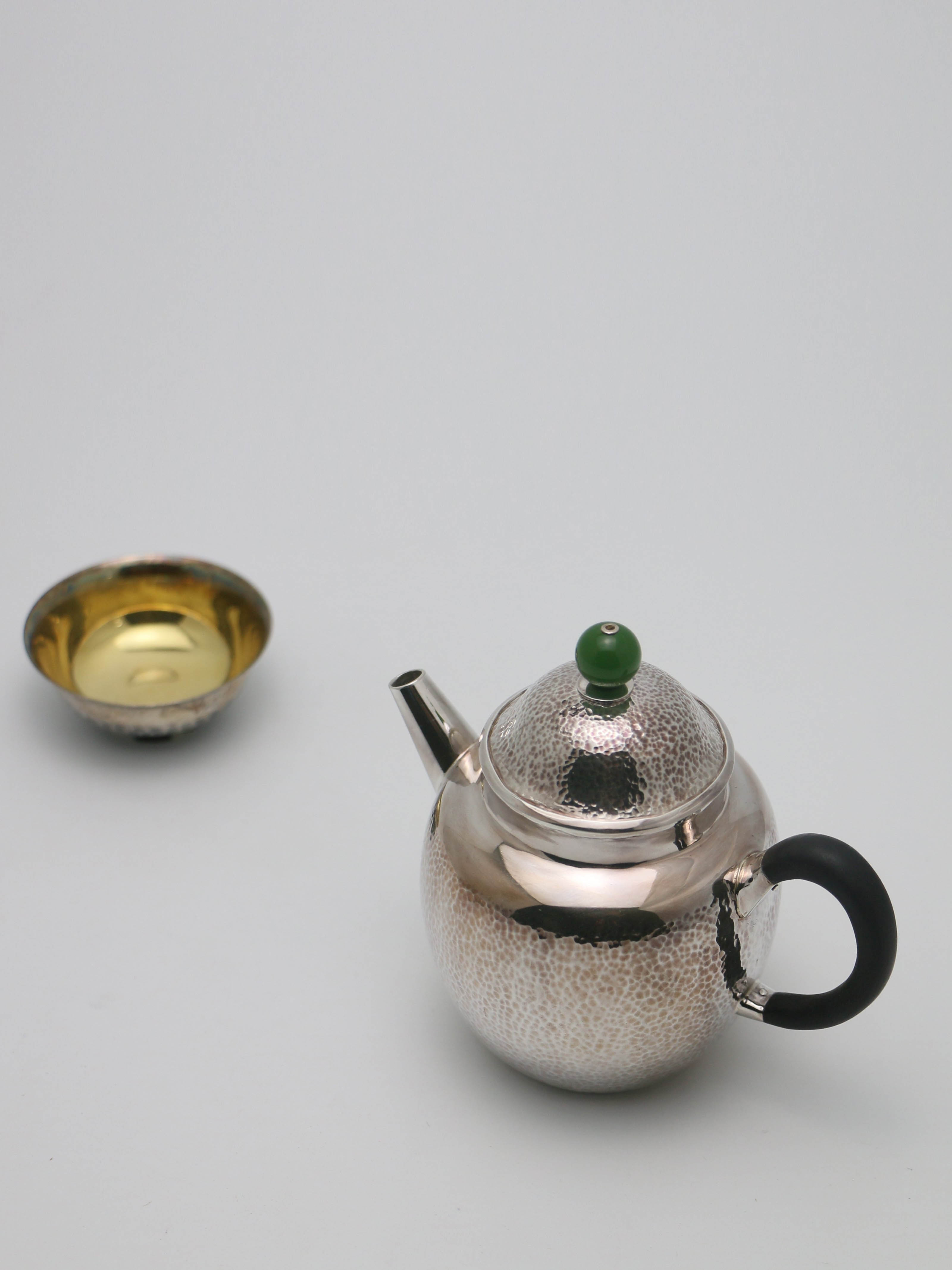Autumn Water Jade Button Pure Silver Teapot