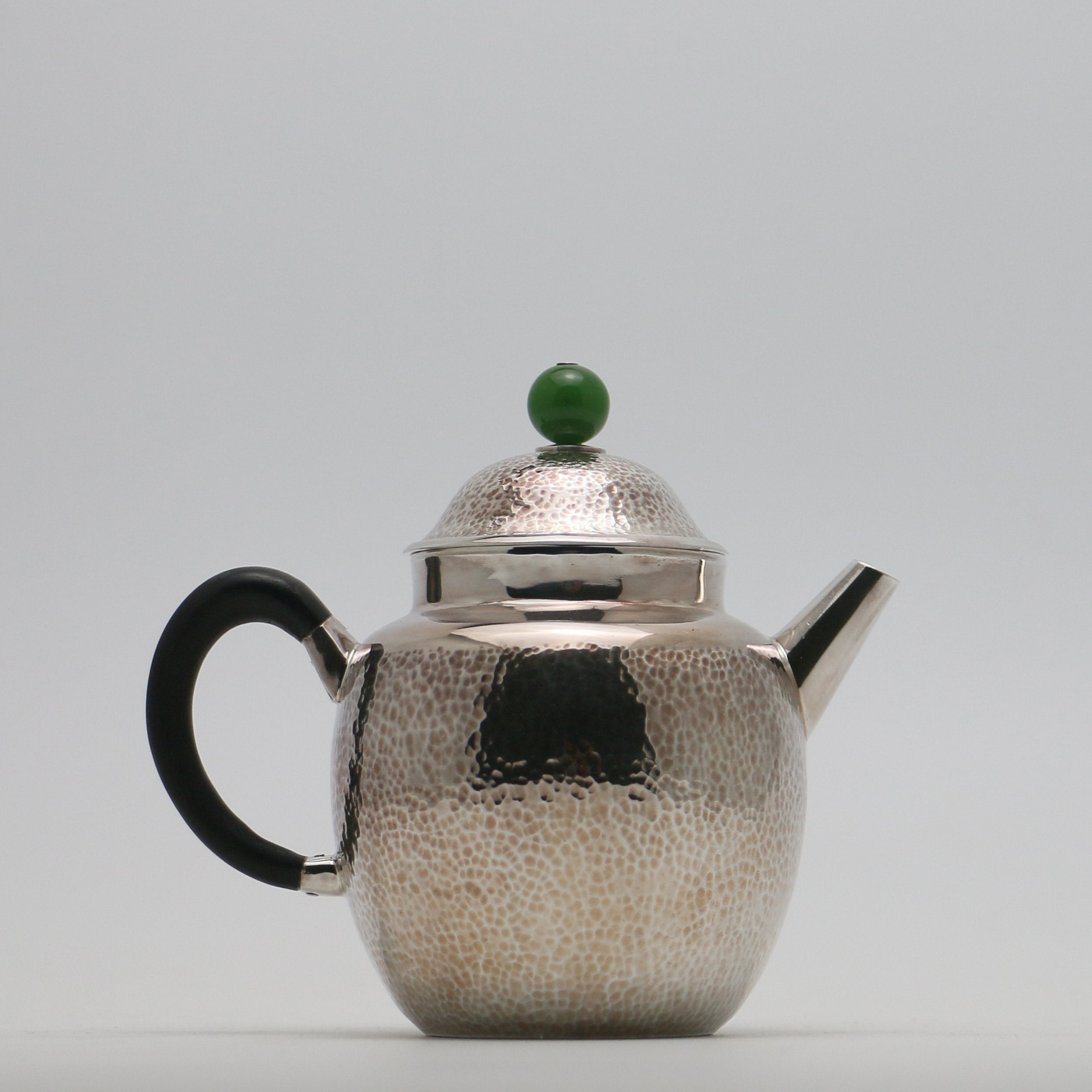 Autumn Water Jade Button Pure Silver Teapot
