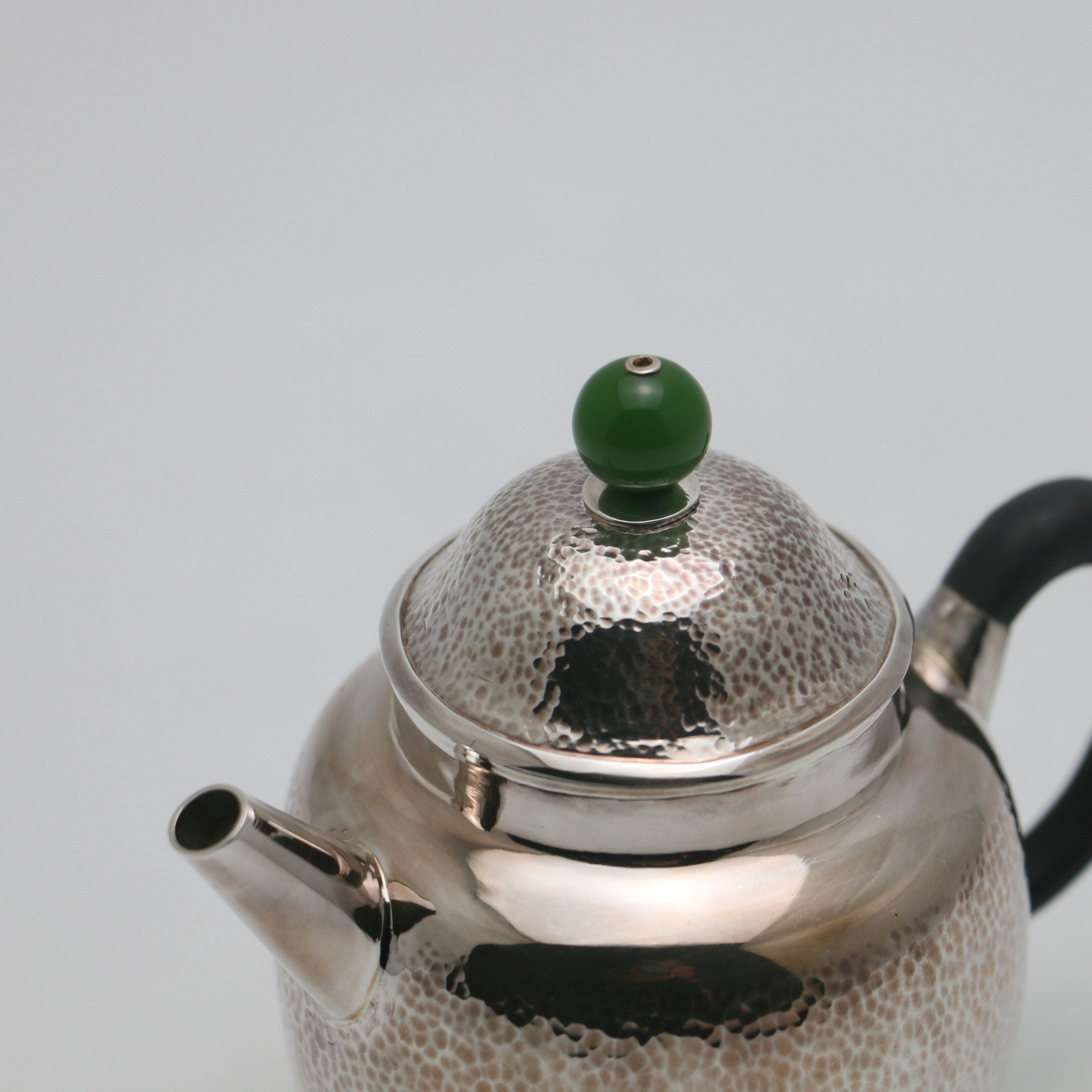 Autumn Water Jade Button Pure Silver Teapot
