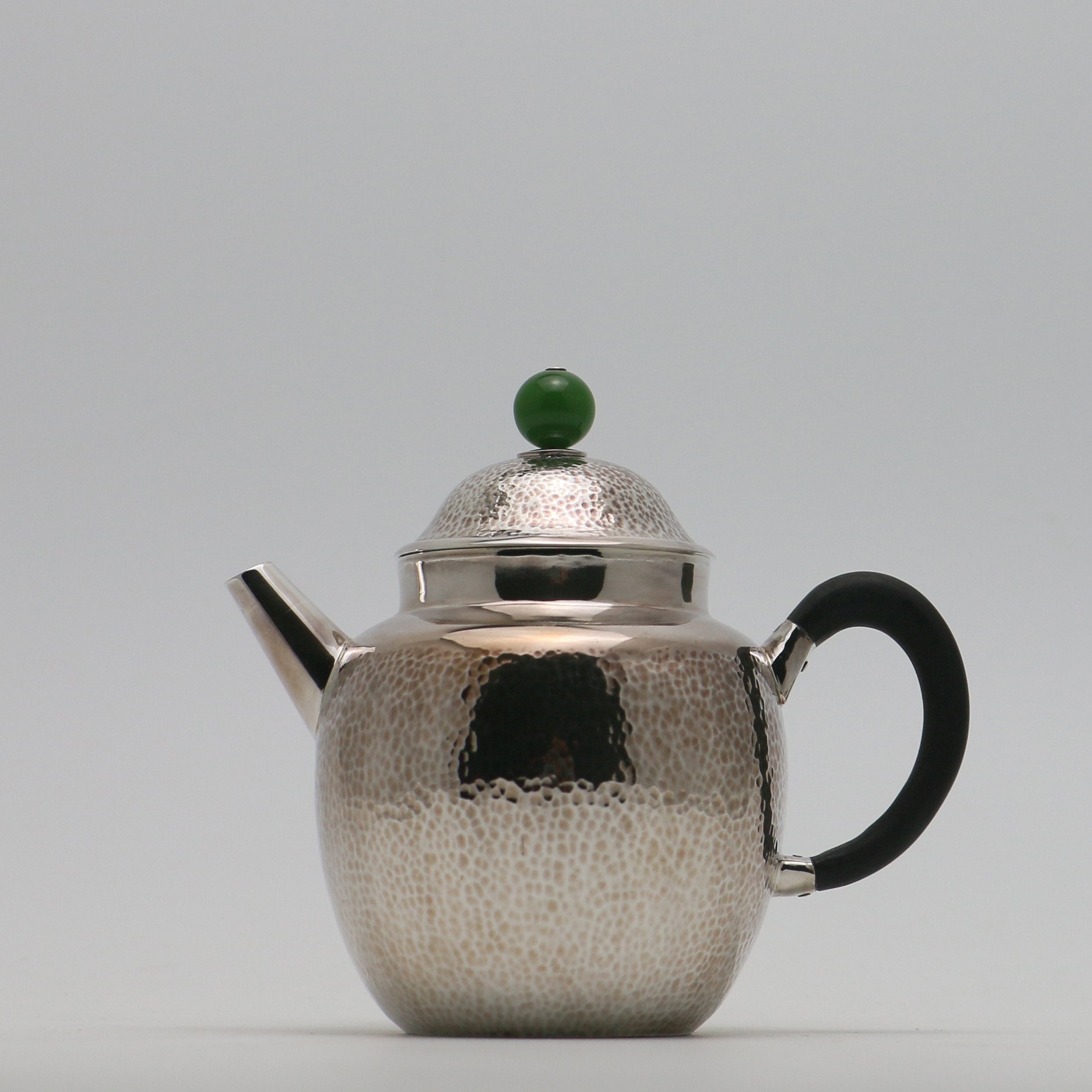 Autumn Water Jade Button Pure Silver Teapot
