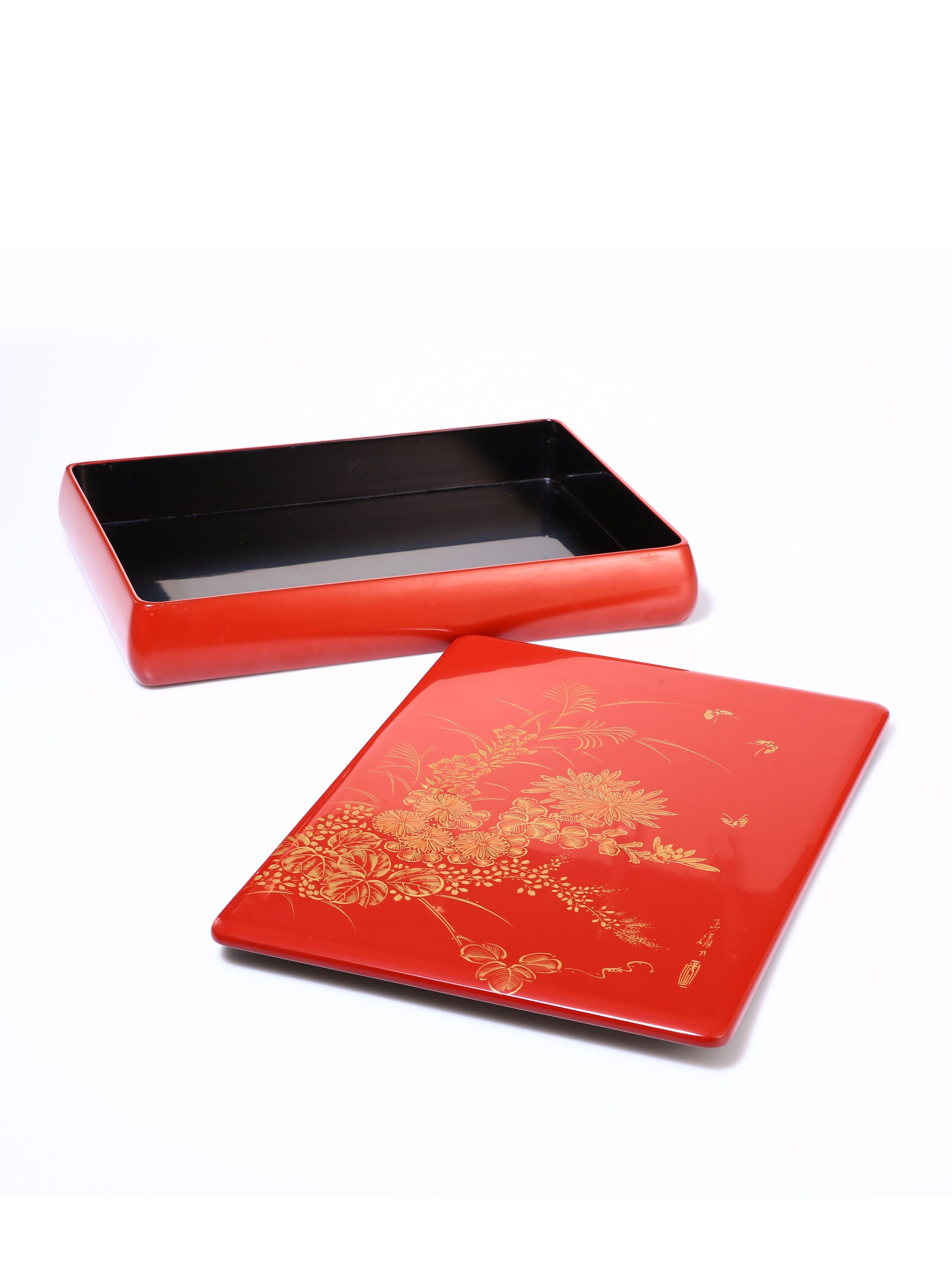 Japanese Wajima lacquerware, golden flower and grass paper box