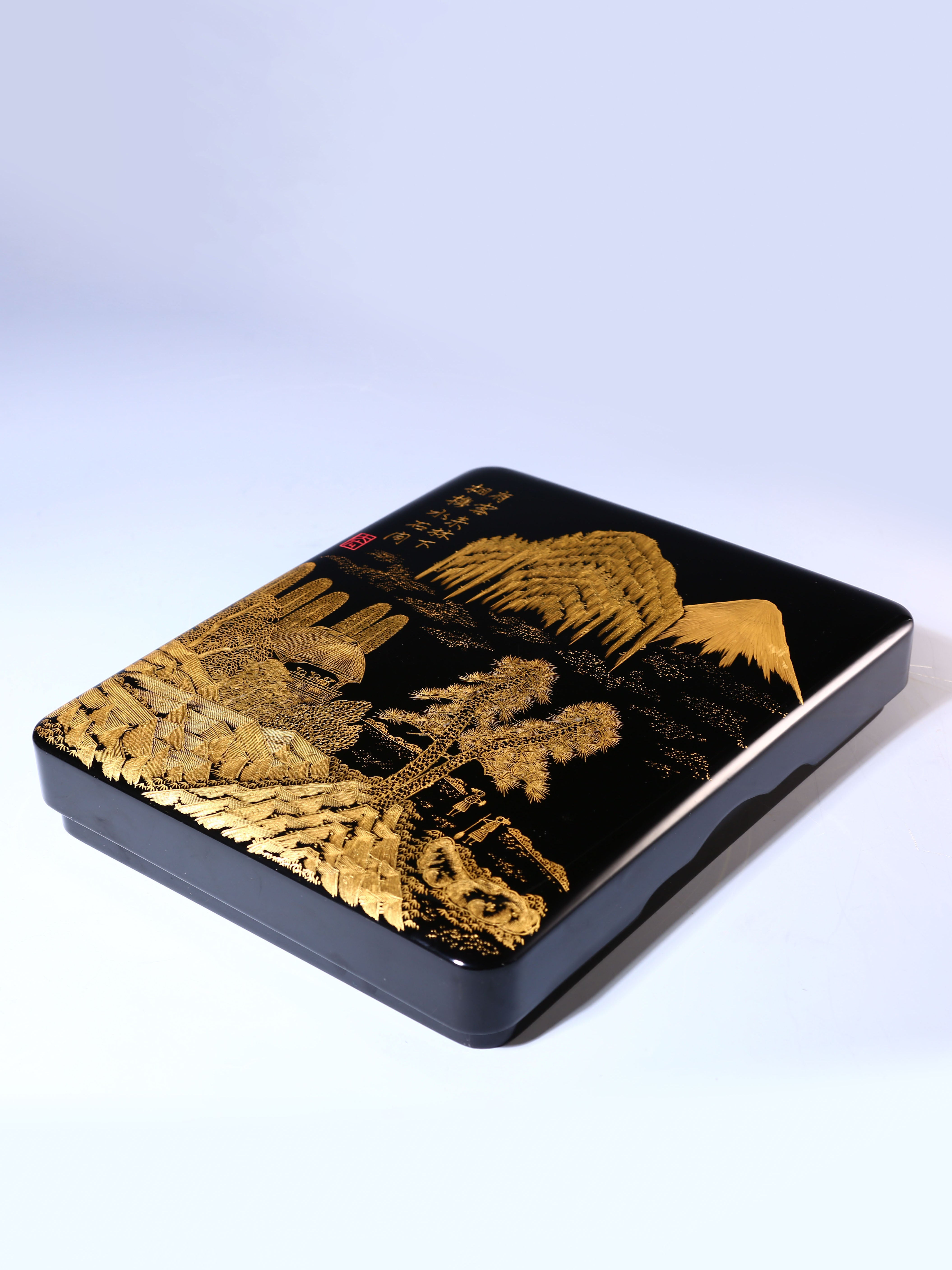 Japanese Showa era gold maki-e stationery box