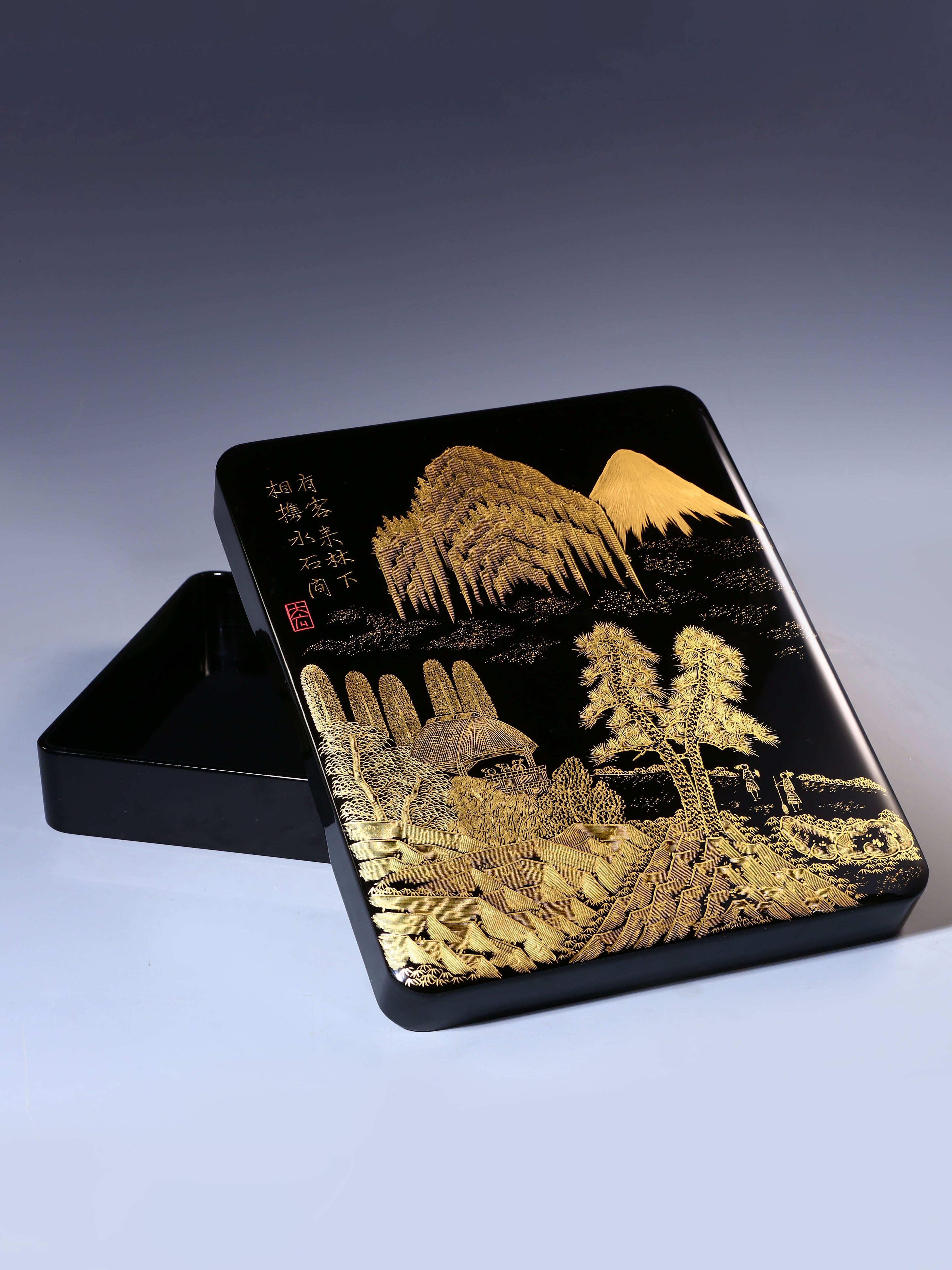 Japanese Showa era gold maki-e stationery box