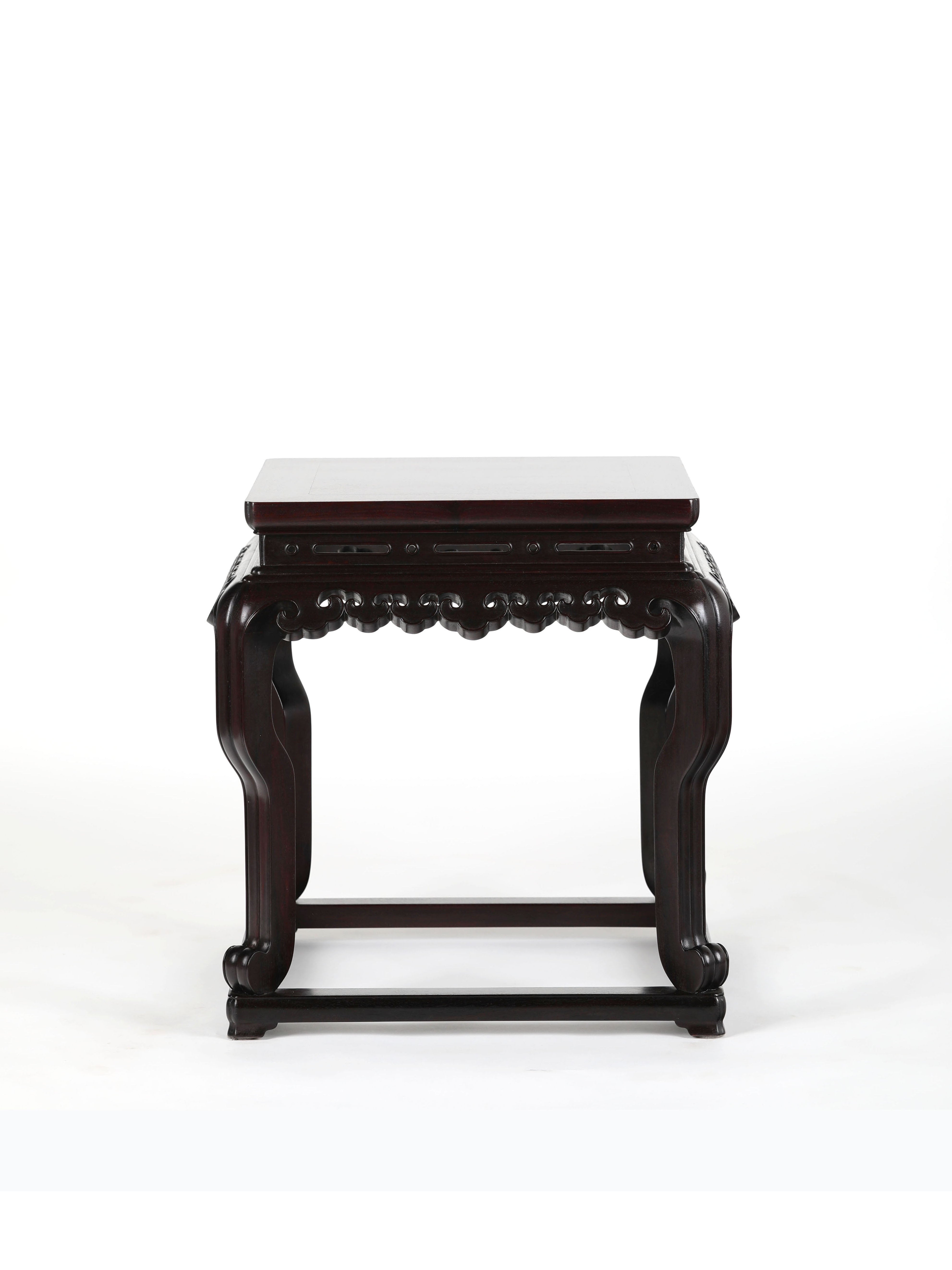 Zambian rosewood square stool with ruyi pattern