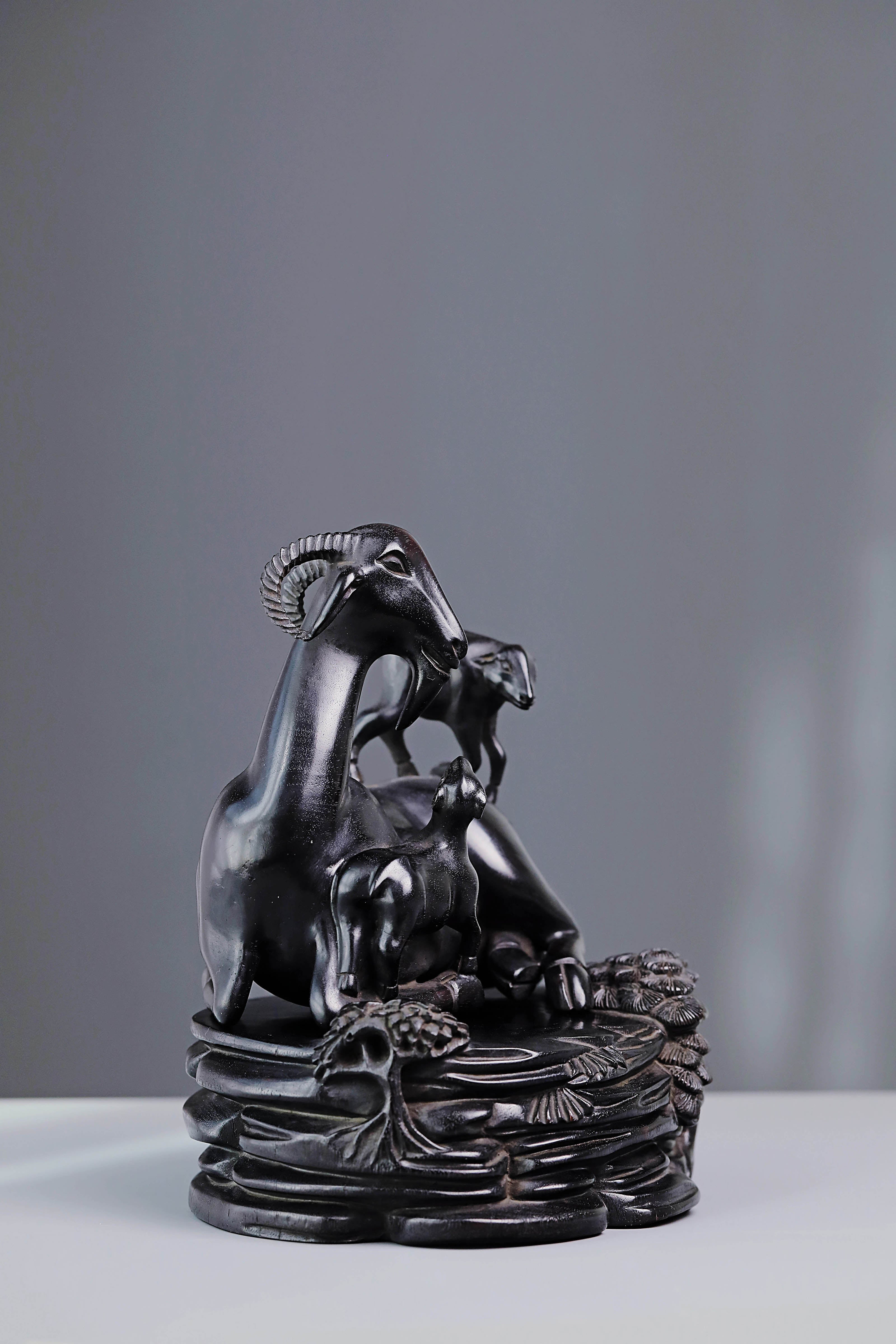 Three Yangs Bring Prosperity Boxwood Carving