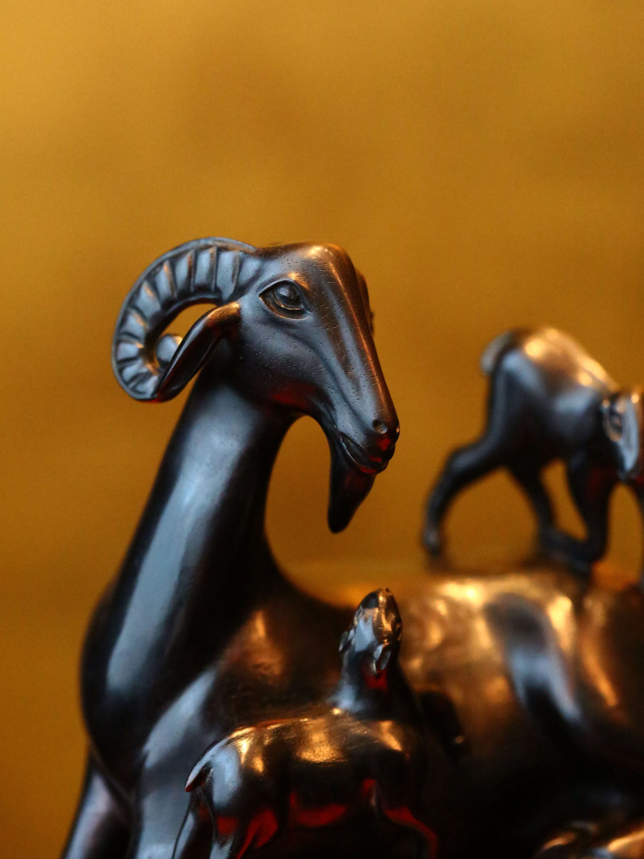 Three Yangs Bring Prosperity Boxwood Carving