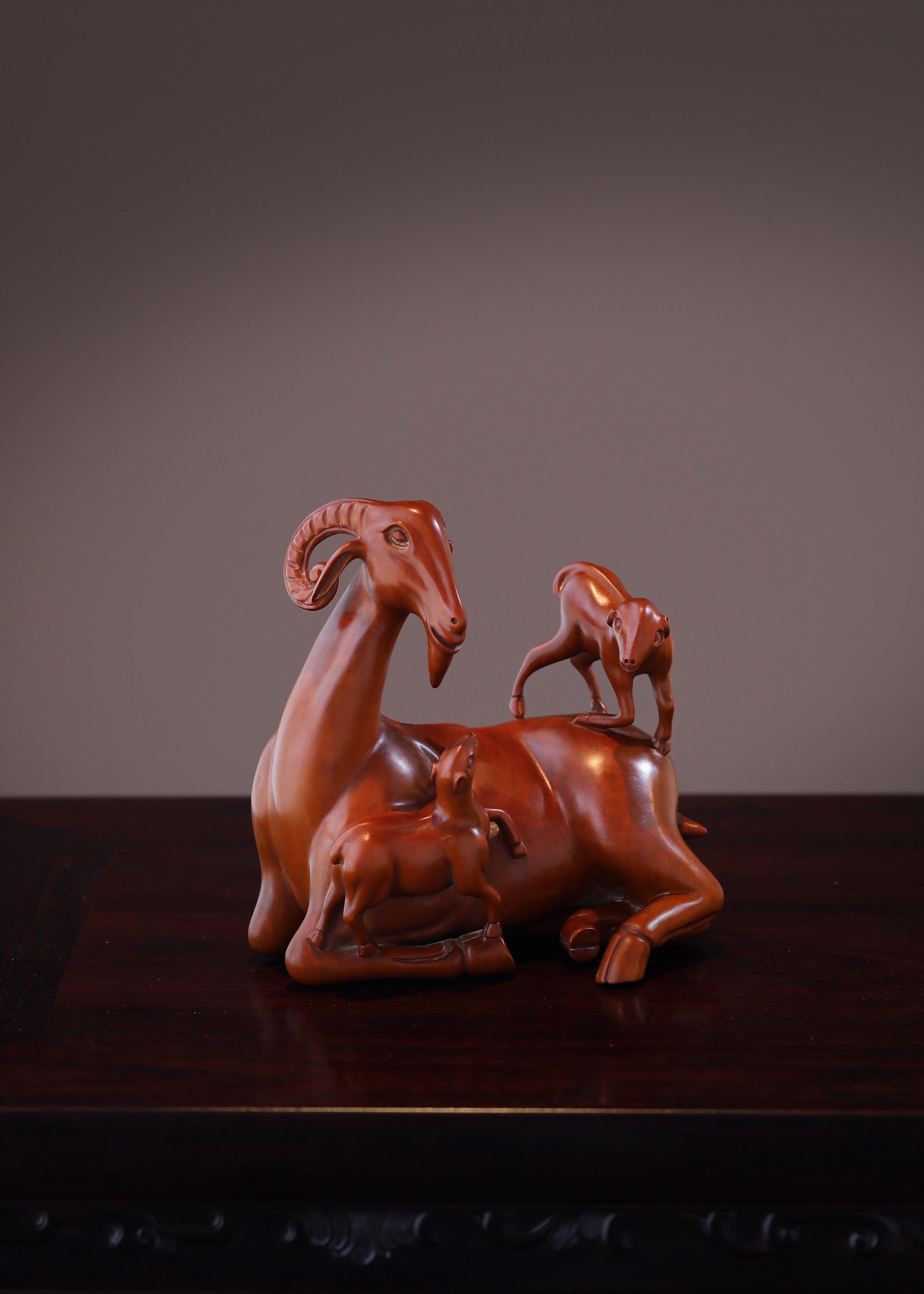 Three Yangs Bring Prosperity Boxwood Carving