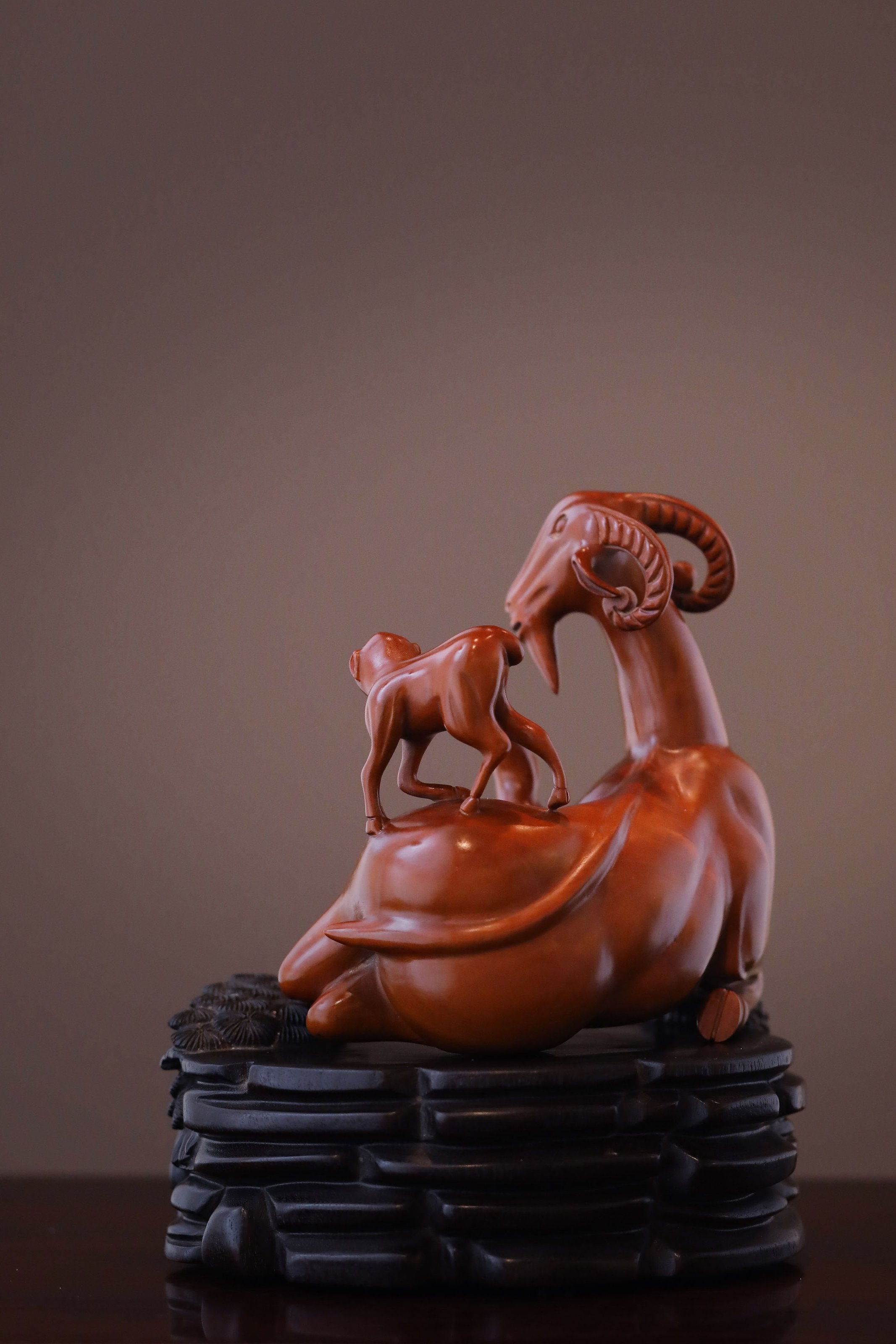 Three Yangs Bring Prosperity Boxwood Carving