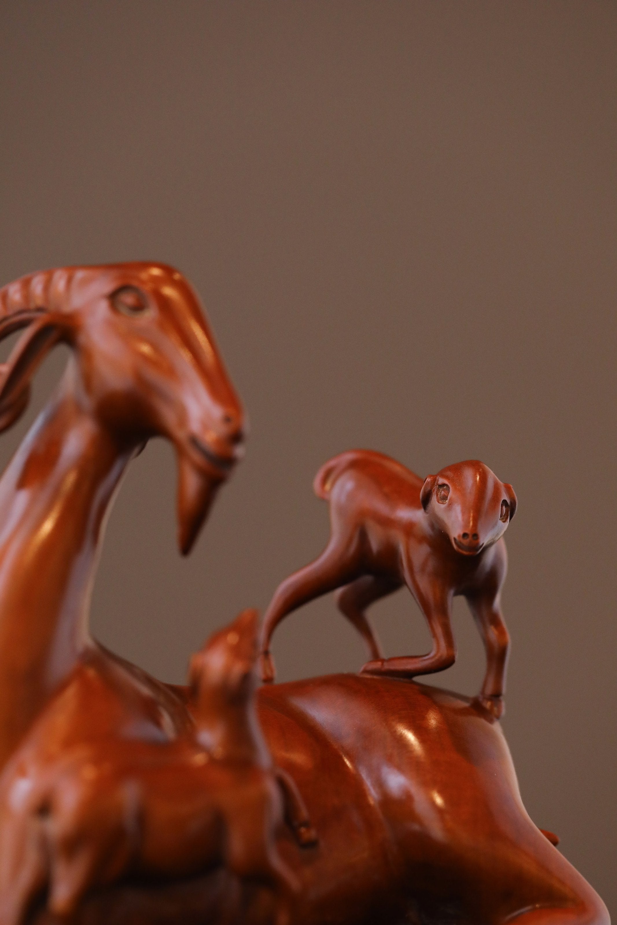 Three Yangs Bring Prosperity Boxwood Carving