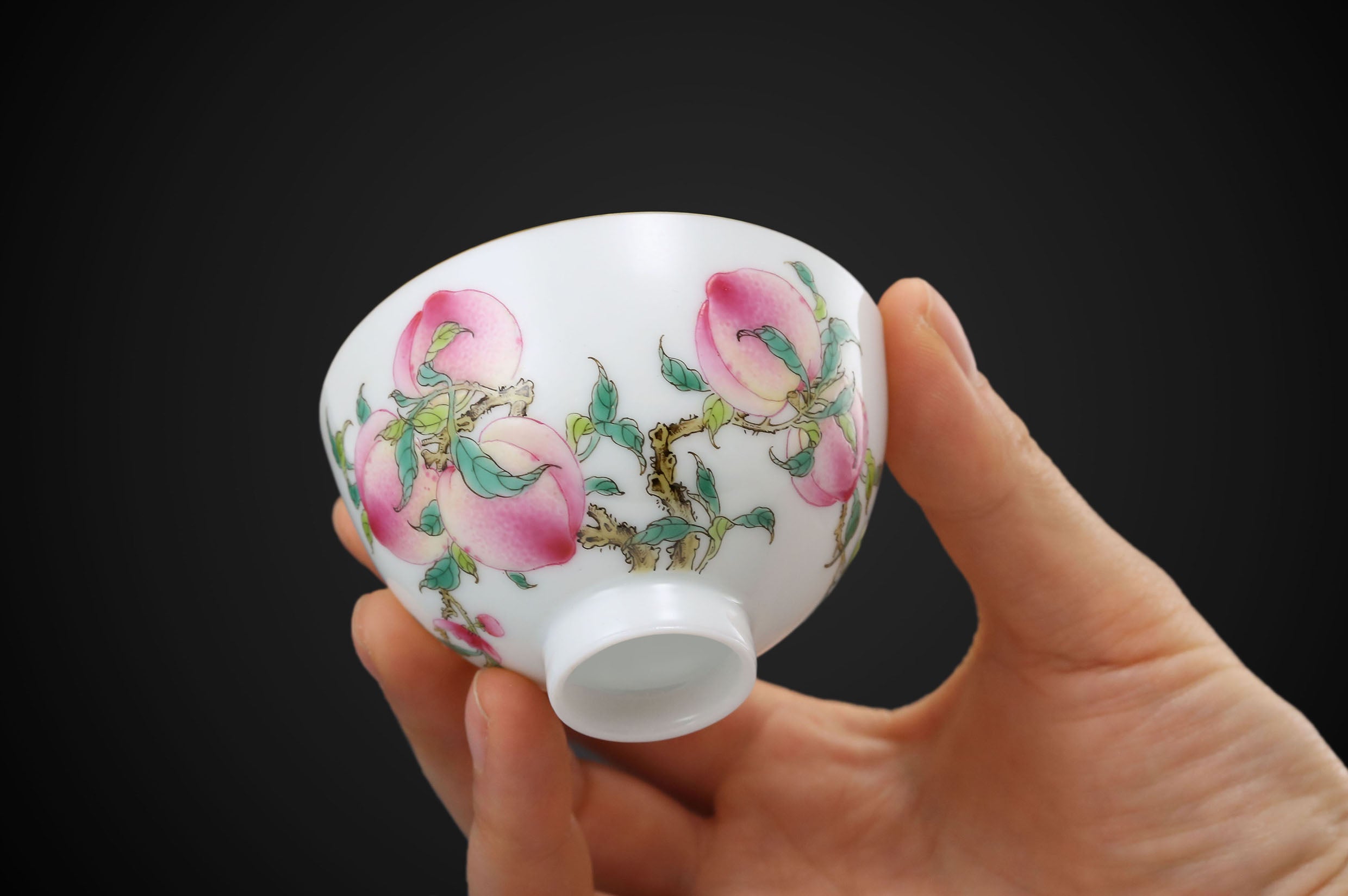 Famille Rose Gold Flower Peach Tea Holder/Fair Cup/Chicken Heart Cup