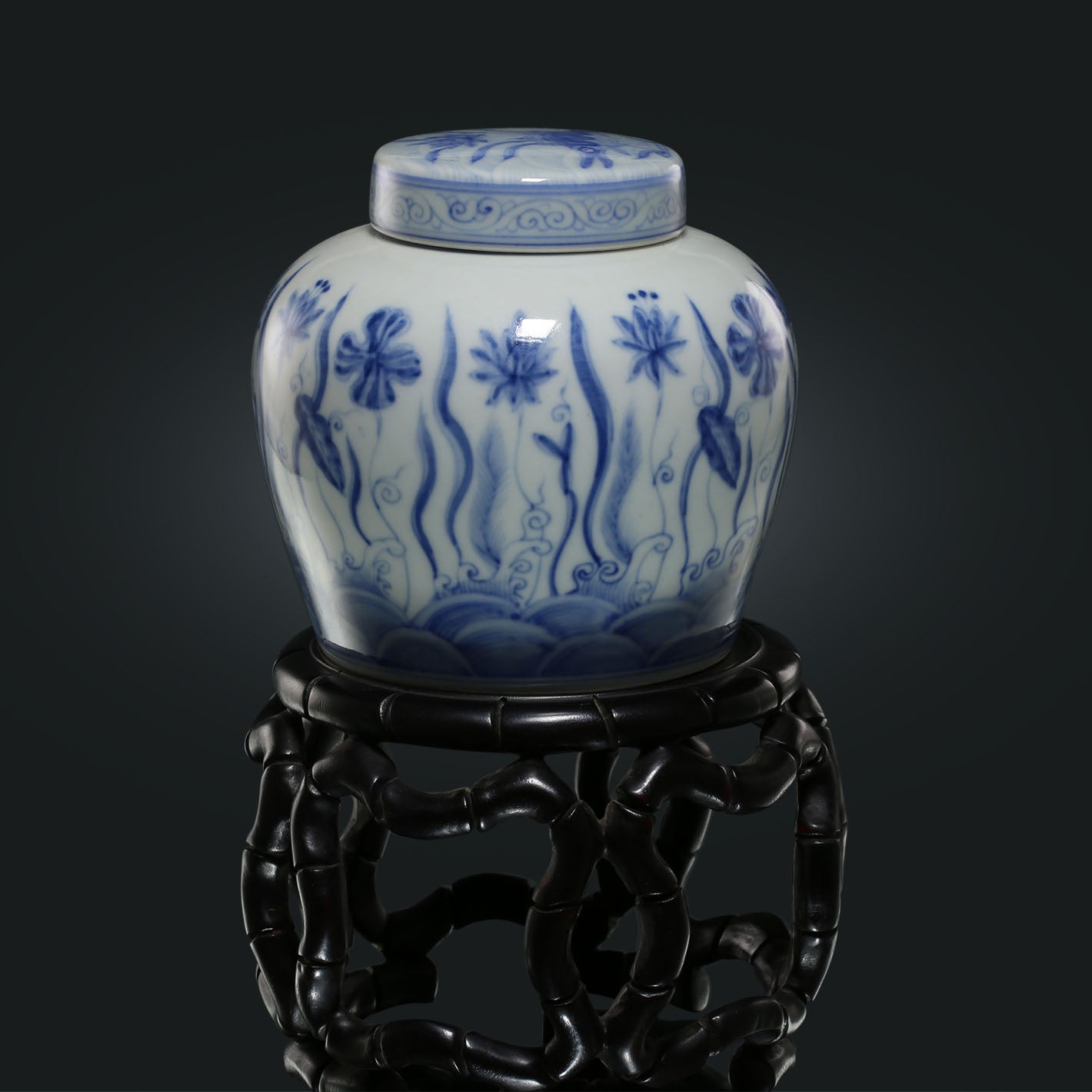 Blue and white algae pattern tea caddy