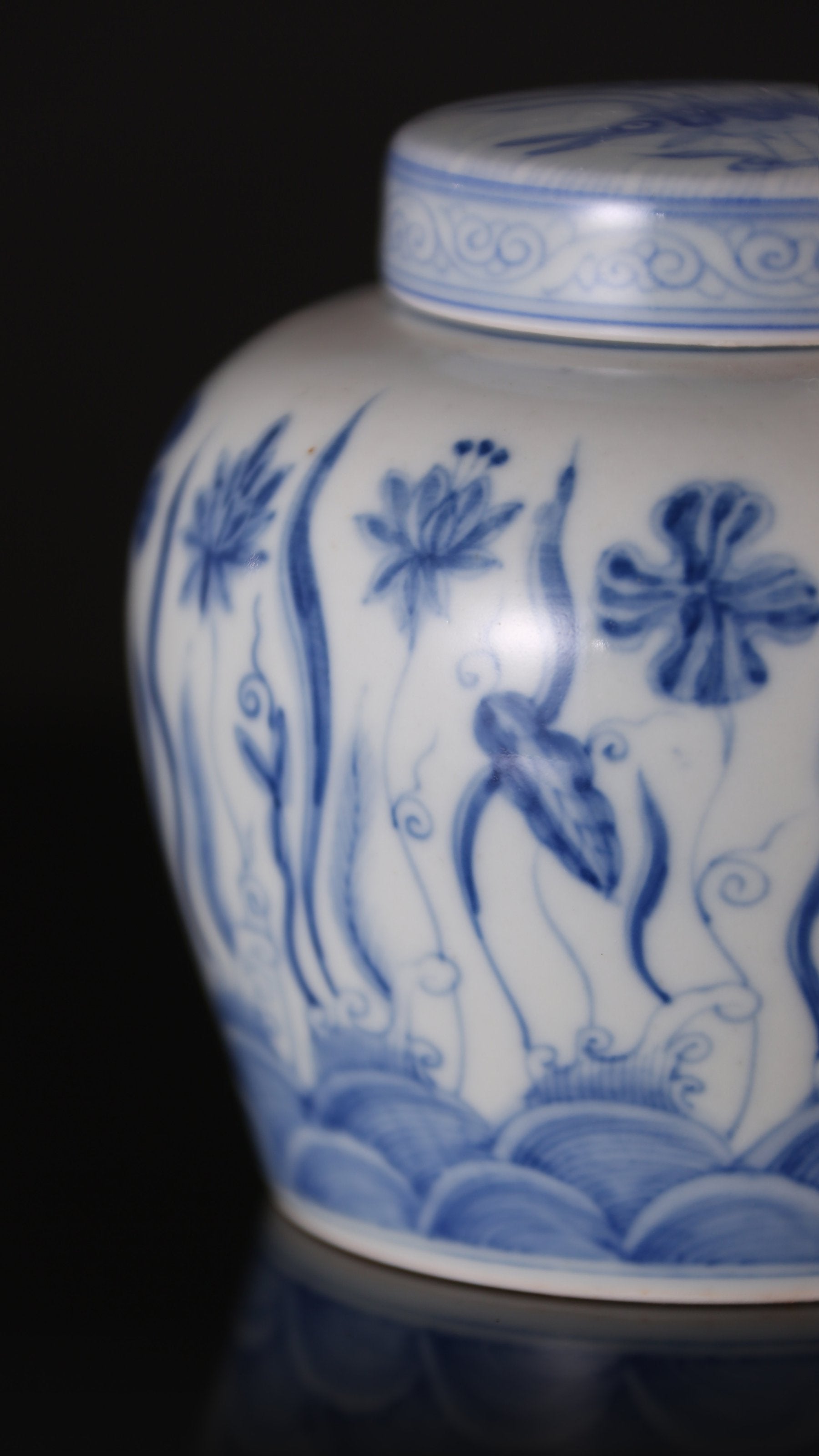 Blue and white algae pattern tea caddy