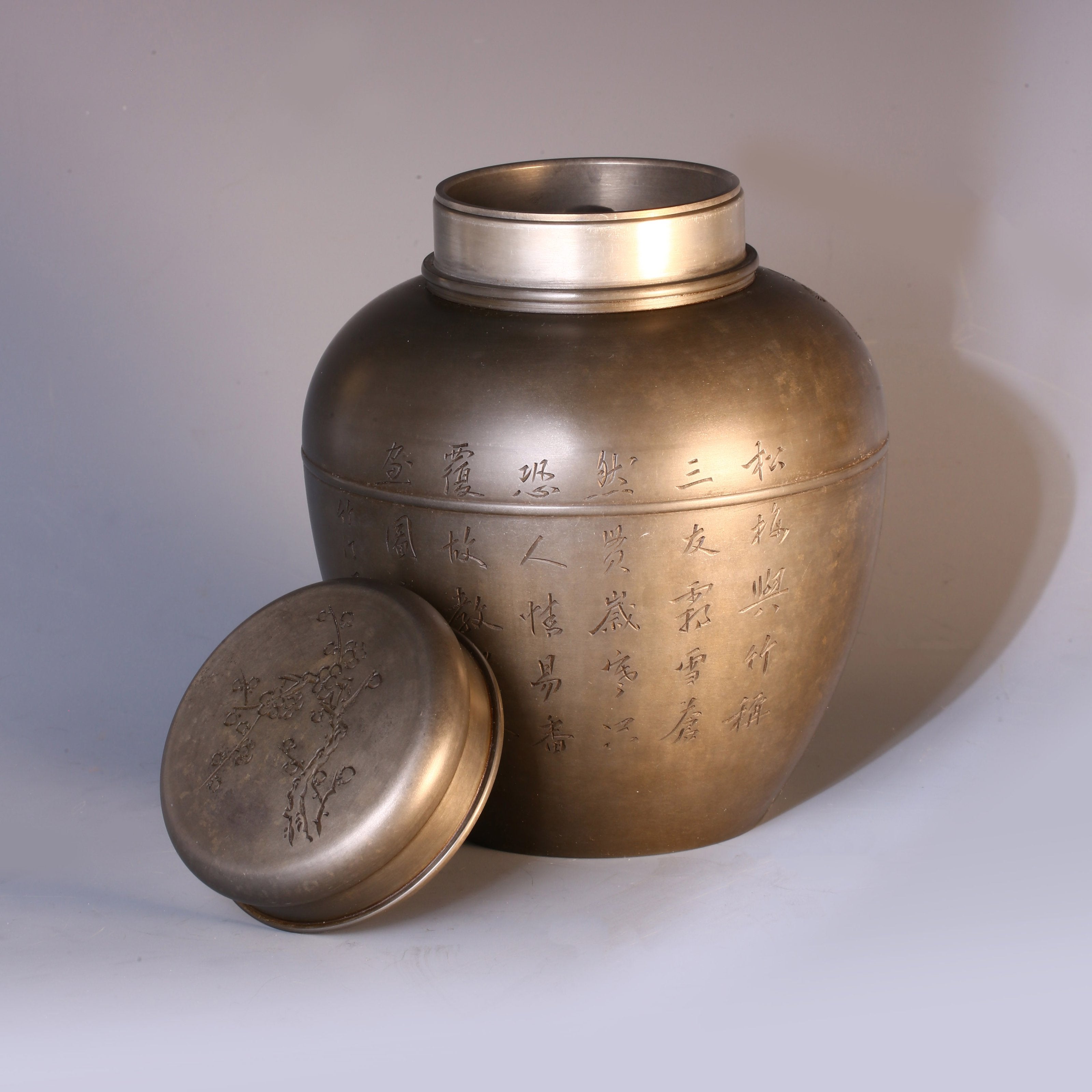 Pine, plum, and bamboo are known as the Three Friends – Antique Porcelain Tea Canister