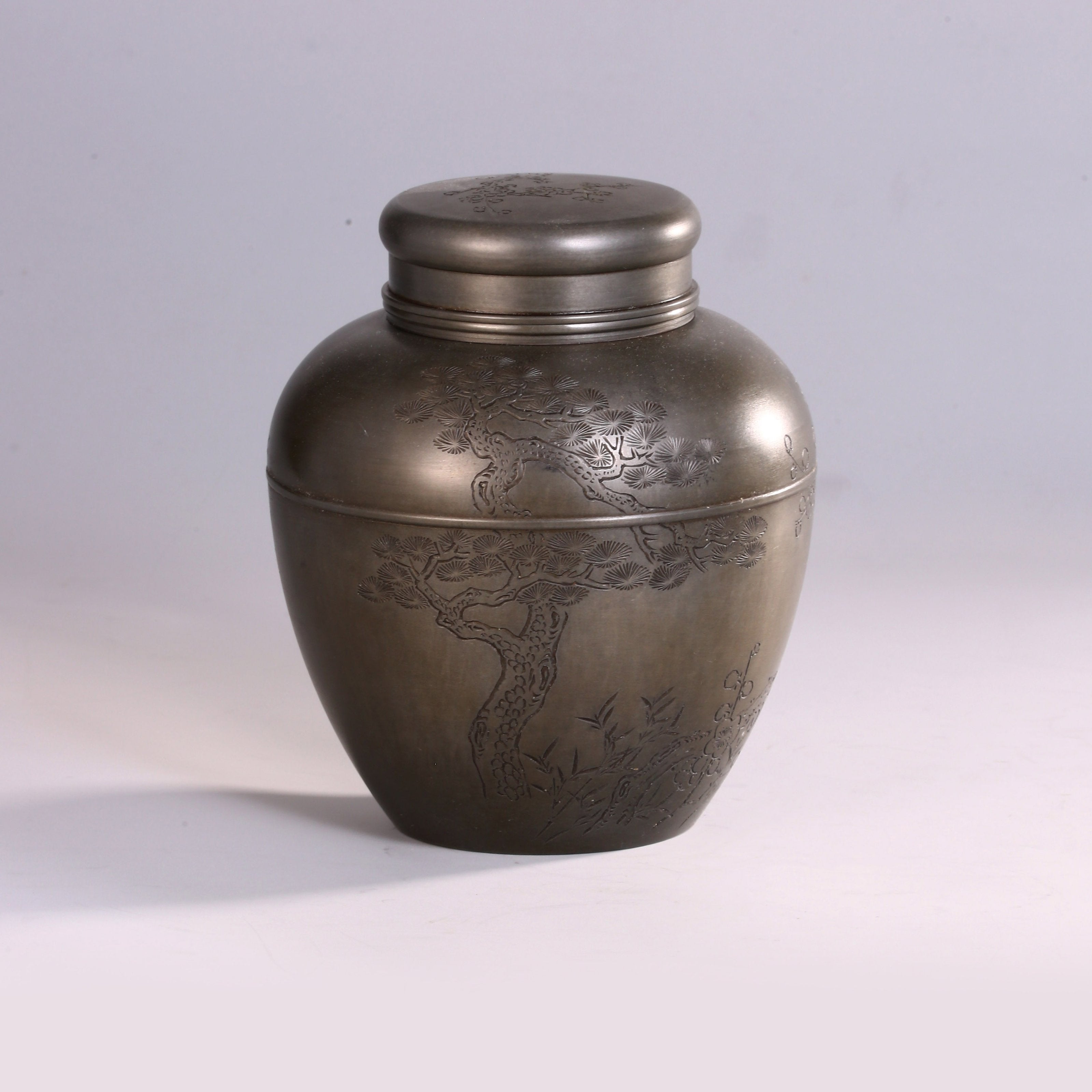 Pine, plum, and bamboo are known as the Three Friends – Antique Porcelain Tea Canister