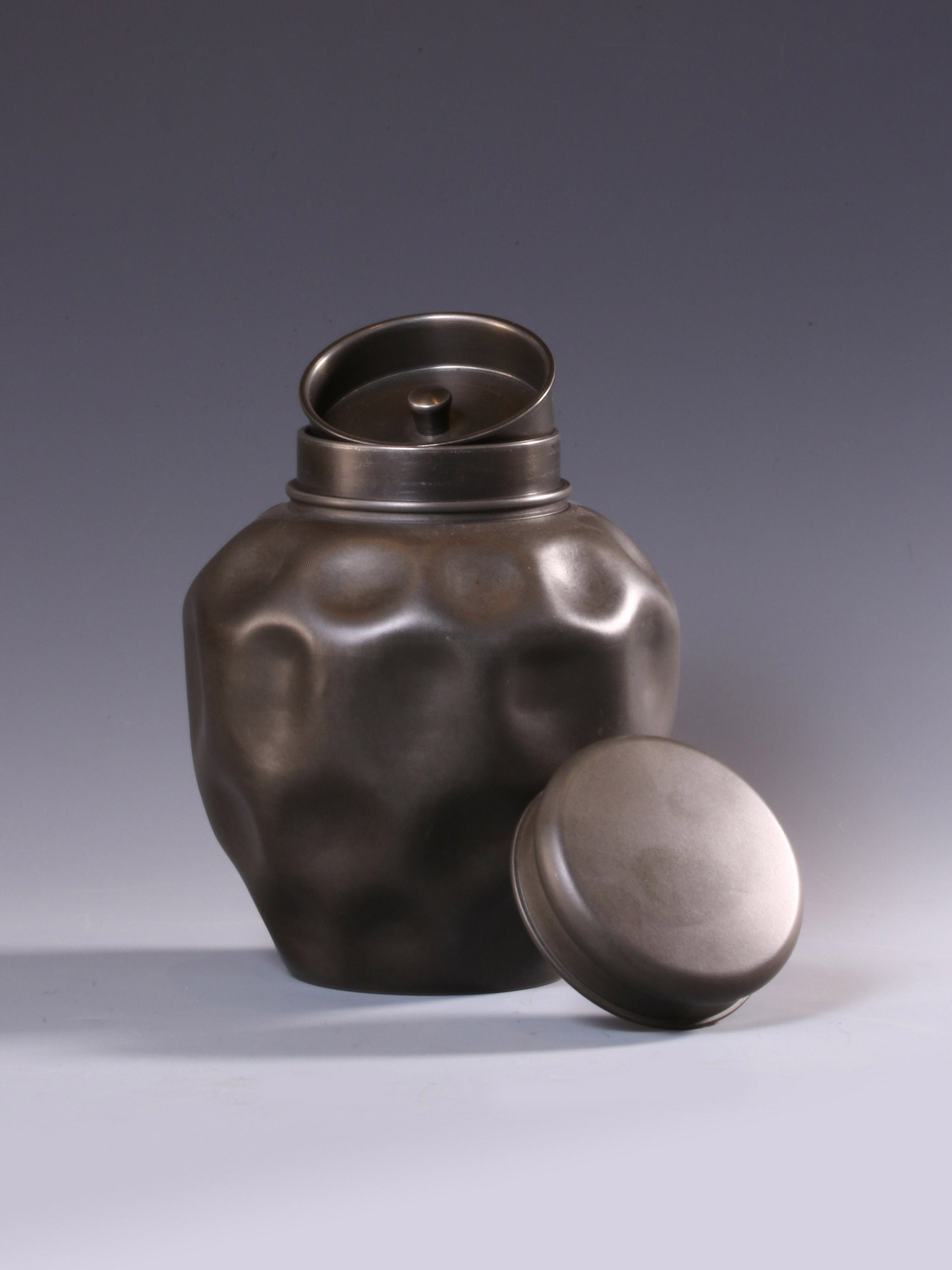 Pine Tree Brewing the Moon over the Stream - Antique Pure Tin Tea Canister