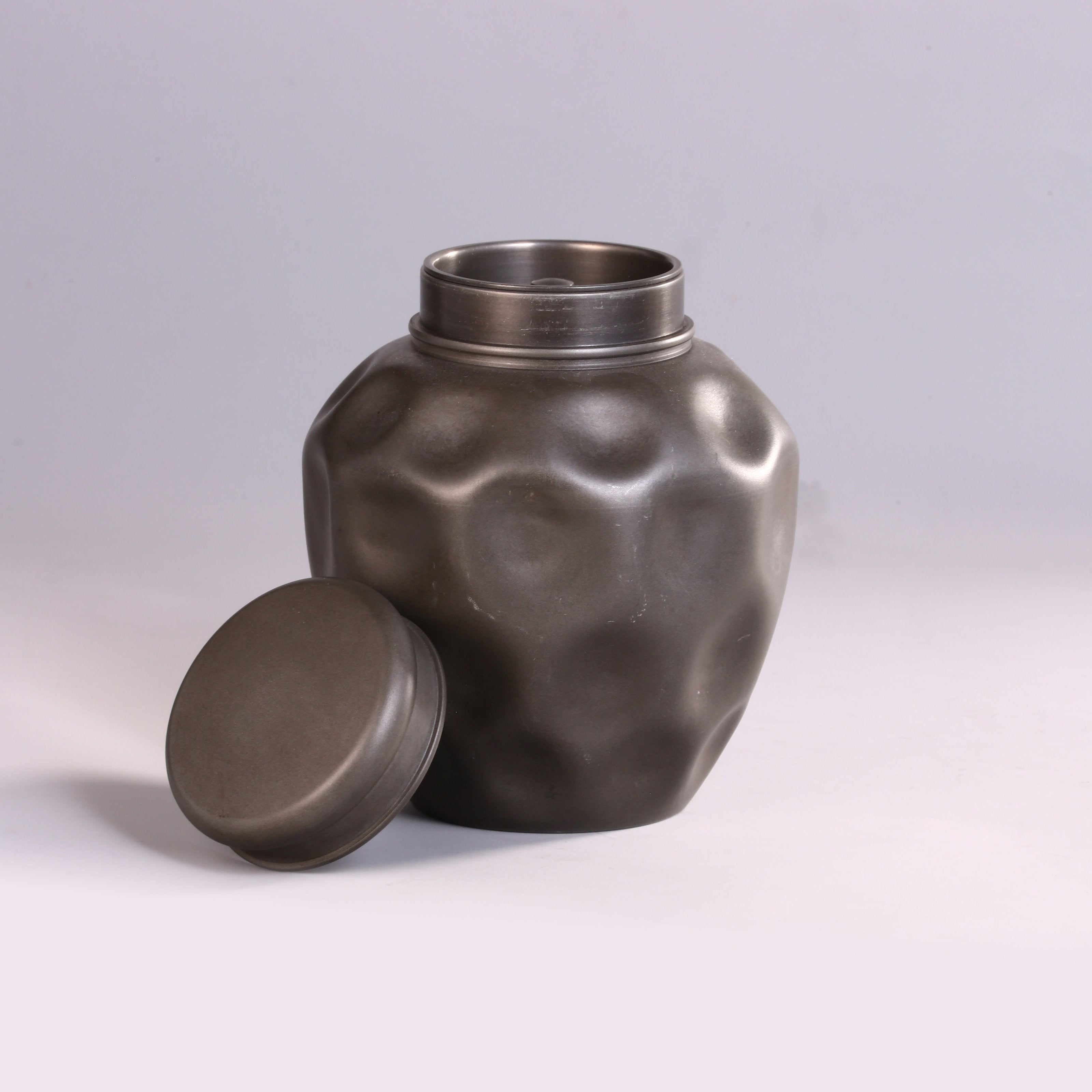 Pine Tree Brewing the Moon over the Stream - Antique Pure Tin Tea Canister