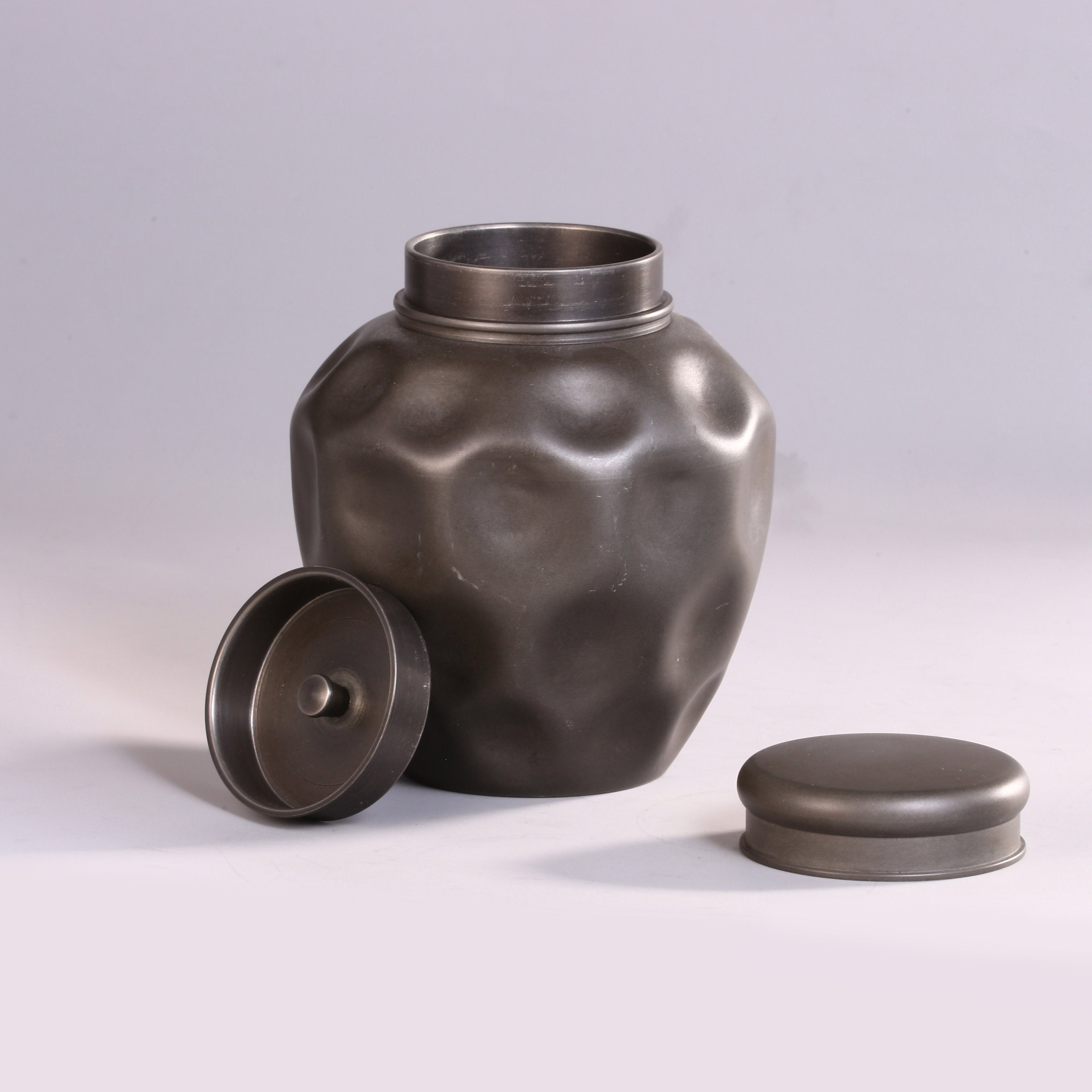 Pine Tree Brewing the Moon over the Stream - Antique Pure Tin Tea Canister