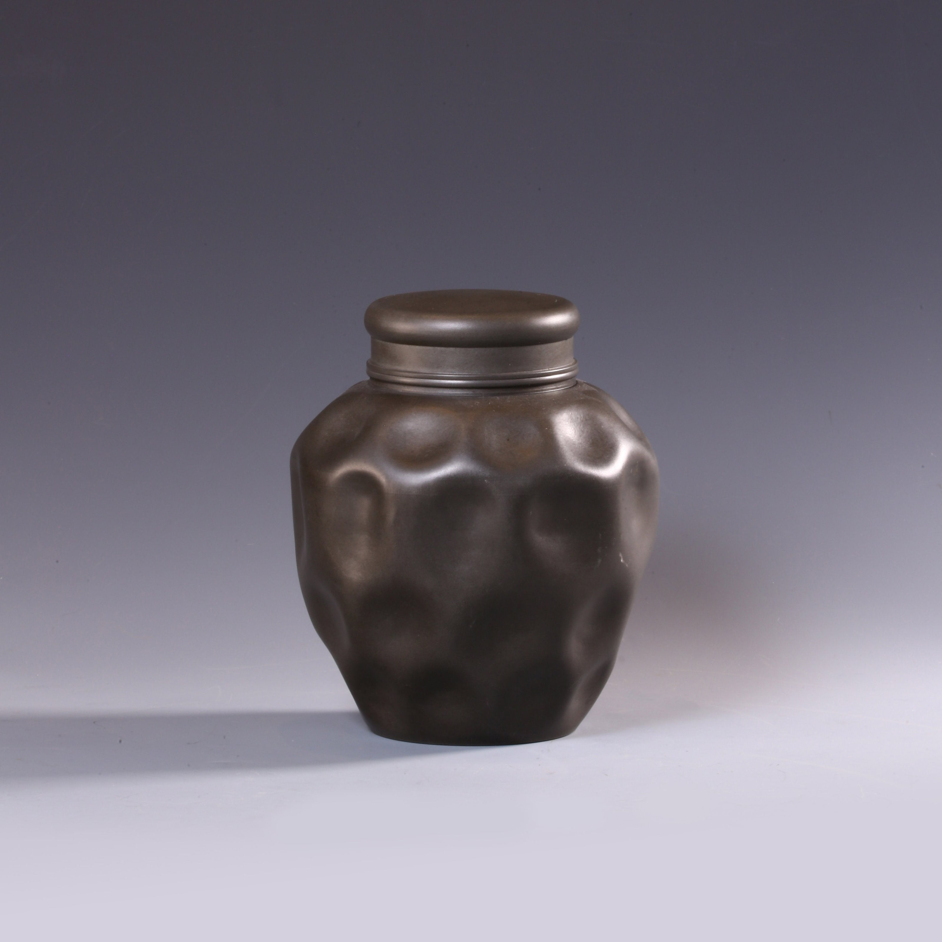 Pine Tree Brewing the Moon over the Stream - Antique Pure Tin Tea Canister