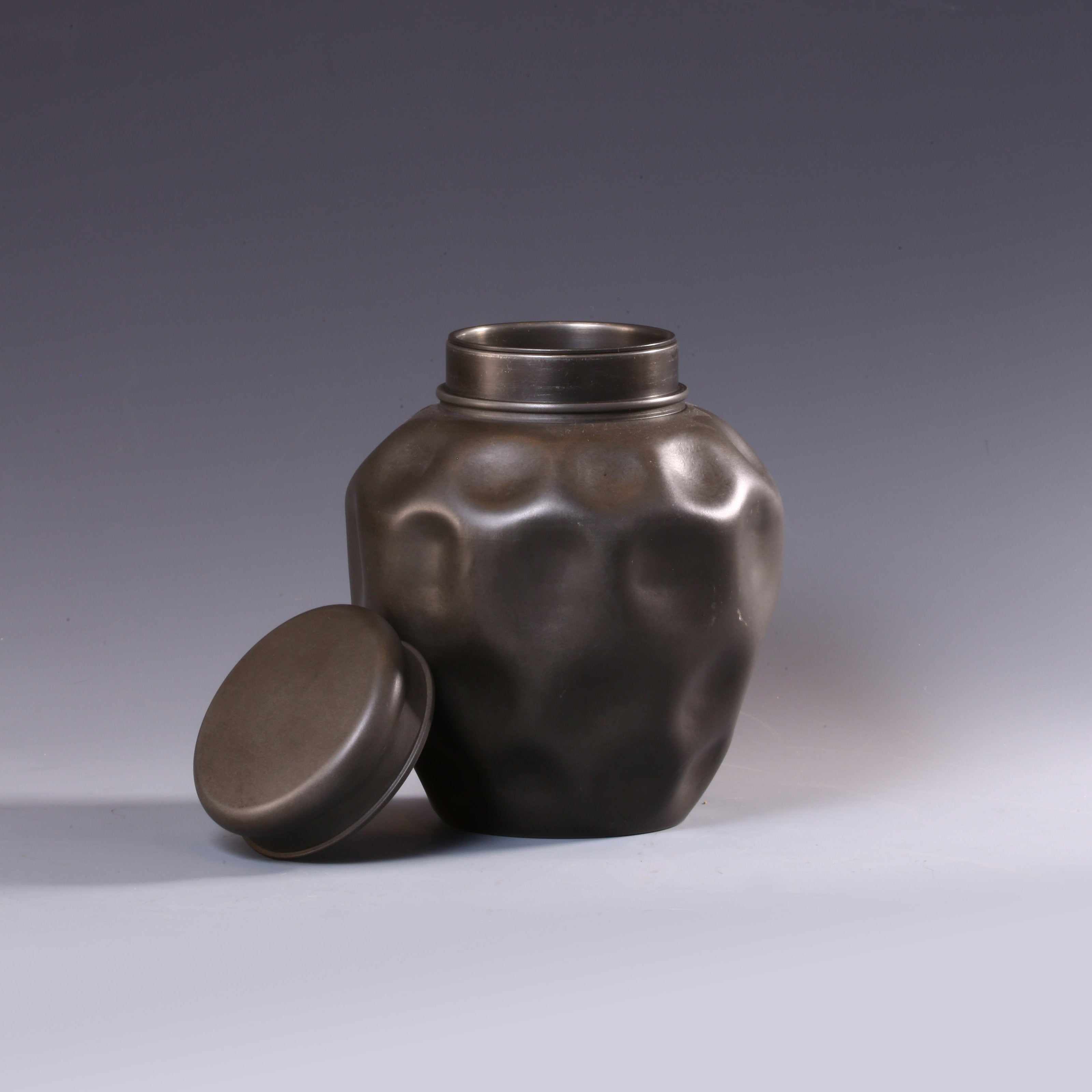 Pine Tree Brewing the Moon over the Stream - Antique Pure Tin Tea Canister