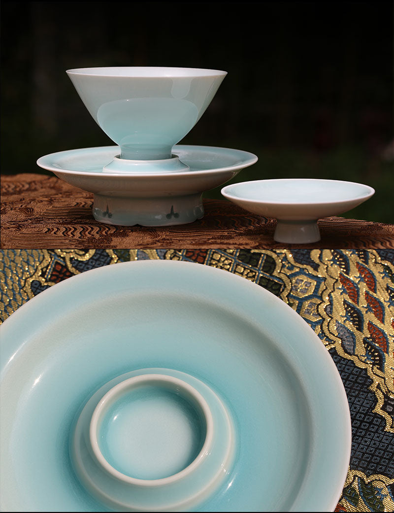 Dayazhai-made Song Dynasty-style Hutian Kiln Shadow Blue Glazed Rain-After-Rain Sky Blue Conical Hat Cup/Jianshui/Rolled Mouth Cup
