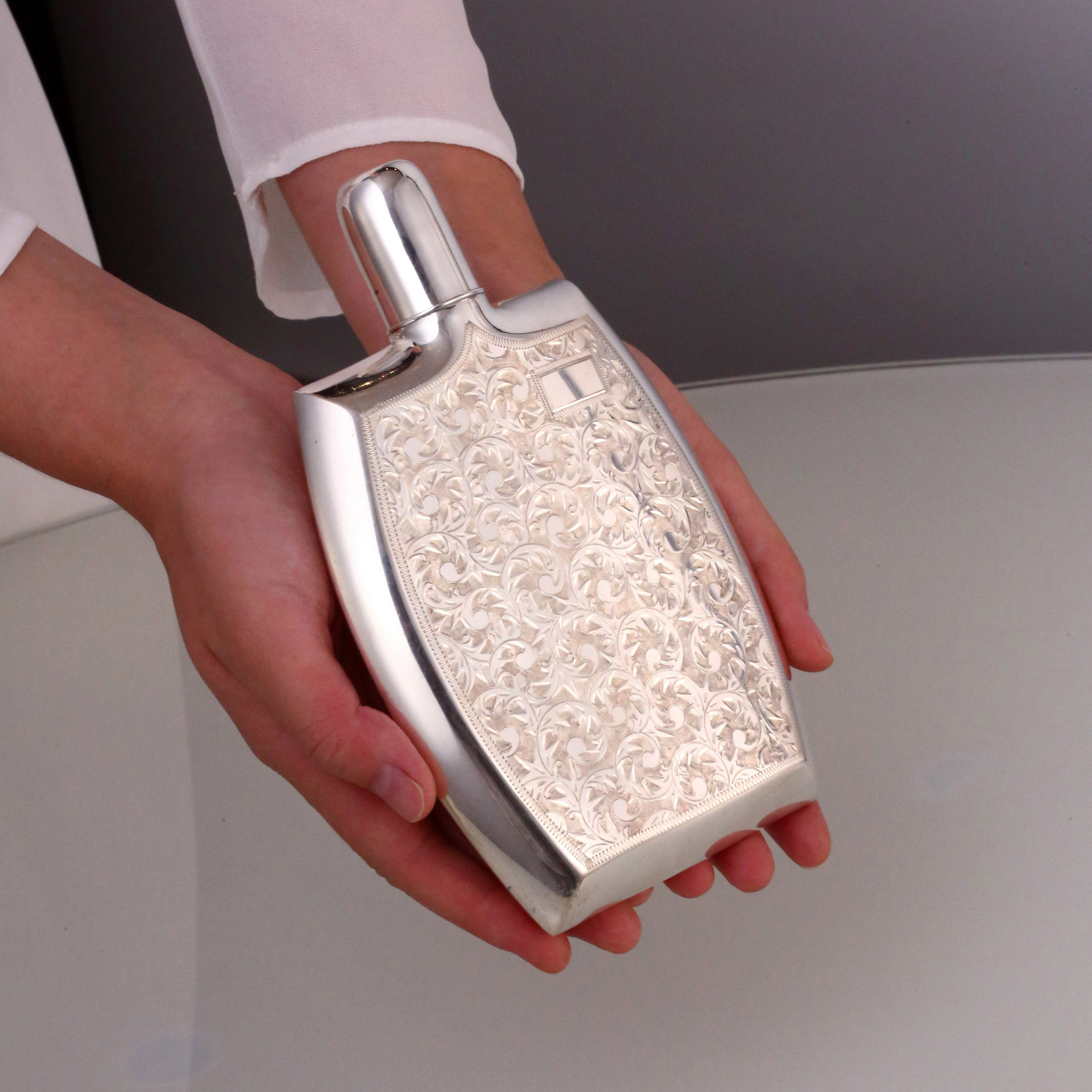 Sterling Silver Antique Carved Wine Flask