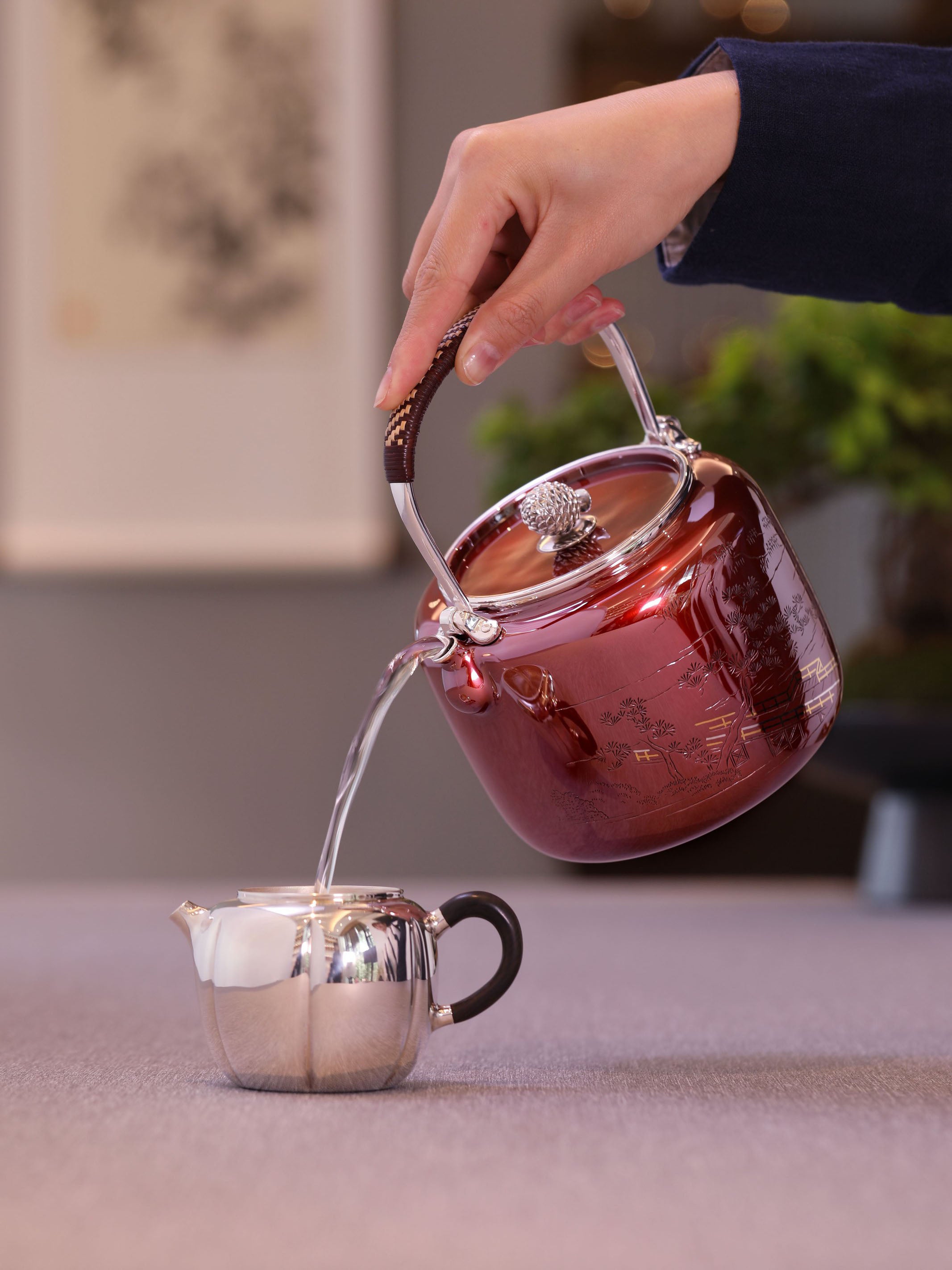 Copper-plated Silver Pine Bridge Silver Teapot