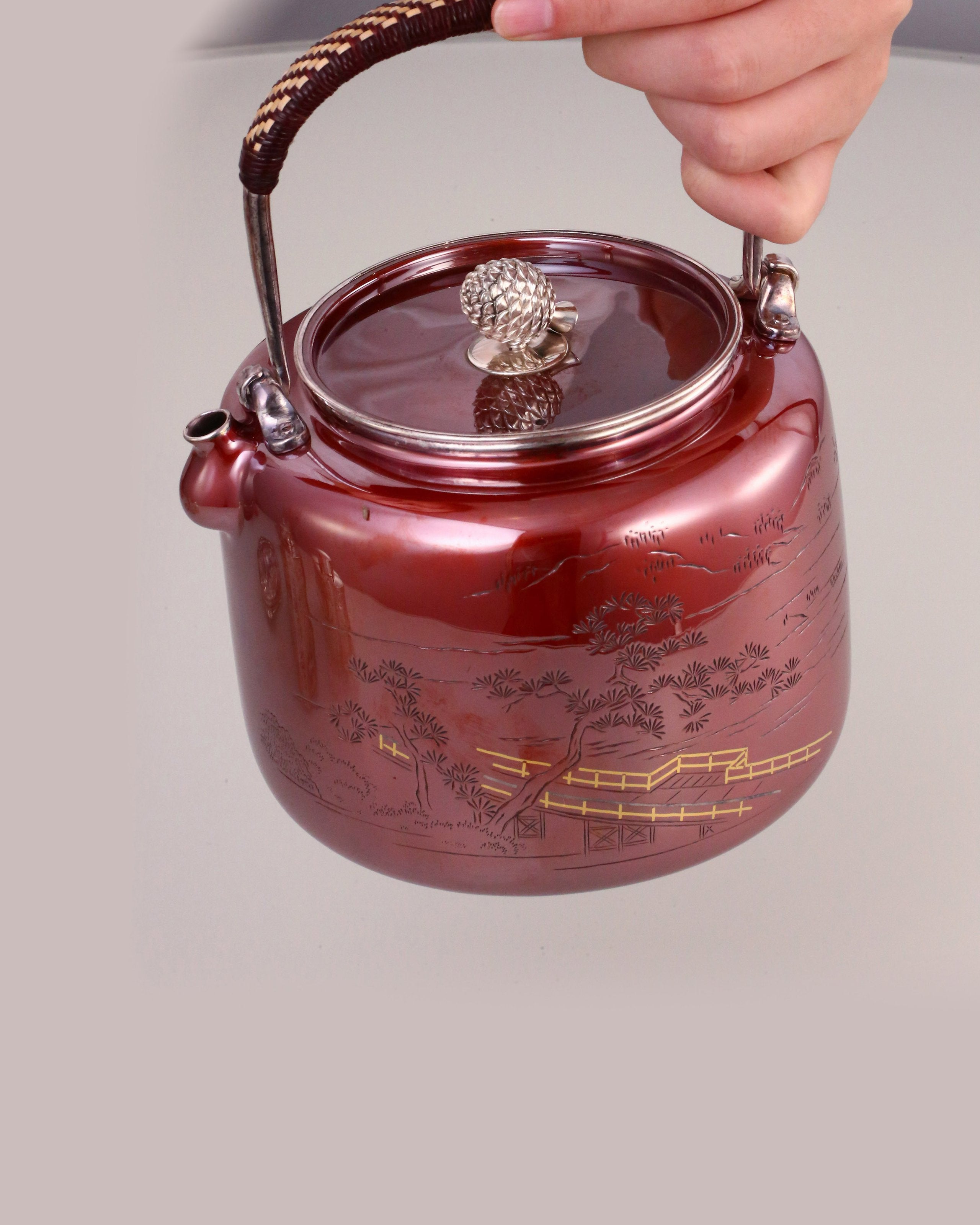 Copper-plated Silver Pine Bridge Silver Teapot