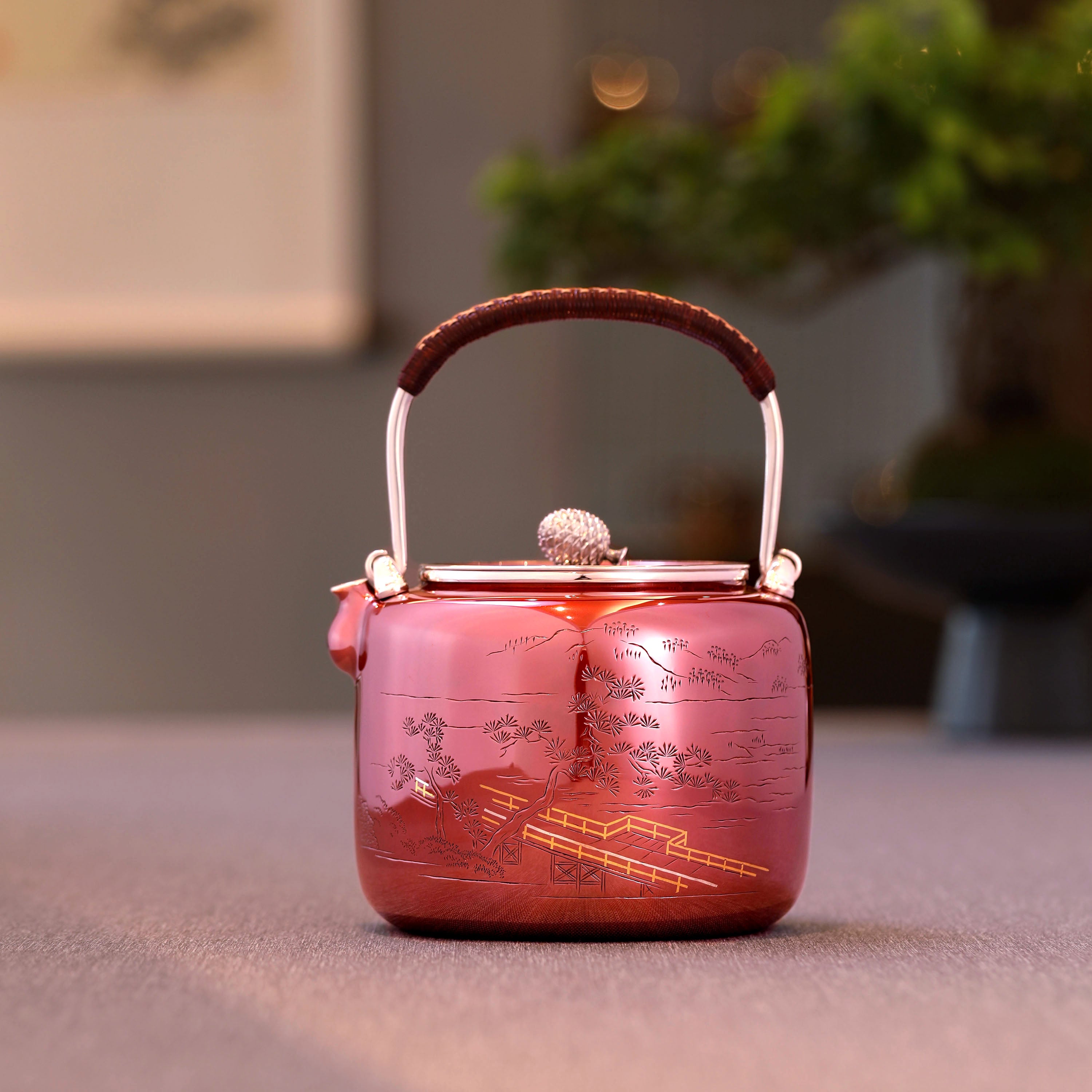 Copper-plated Silver Pine Bridge Silver Teapot