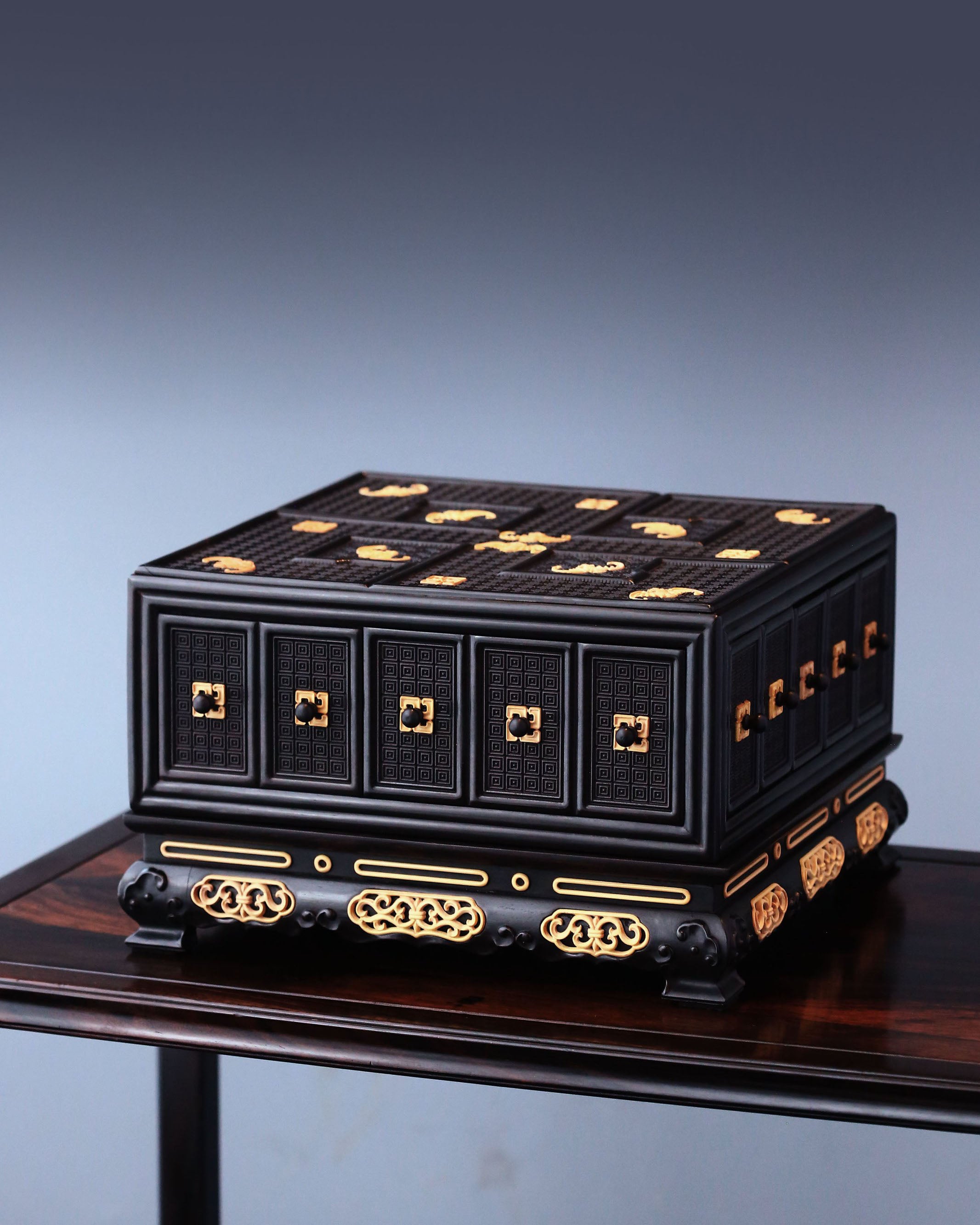 Grand Elegance Hall Treasure Box with Swastika Pattern and Abundant Blessings inlaid with Boxwood