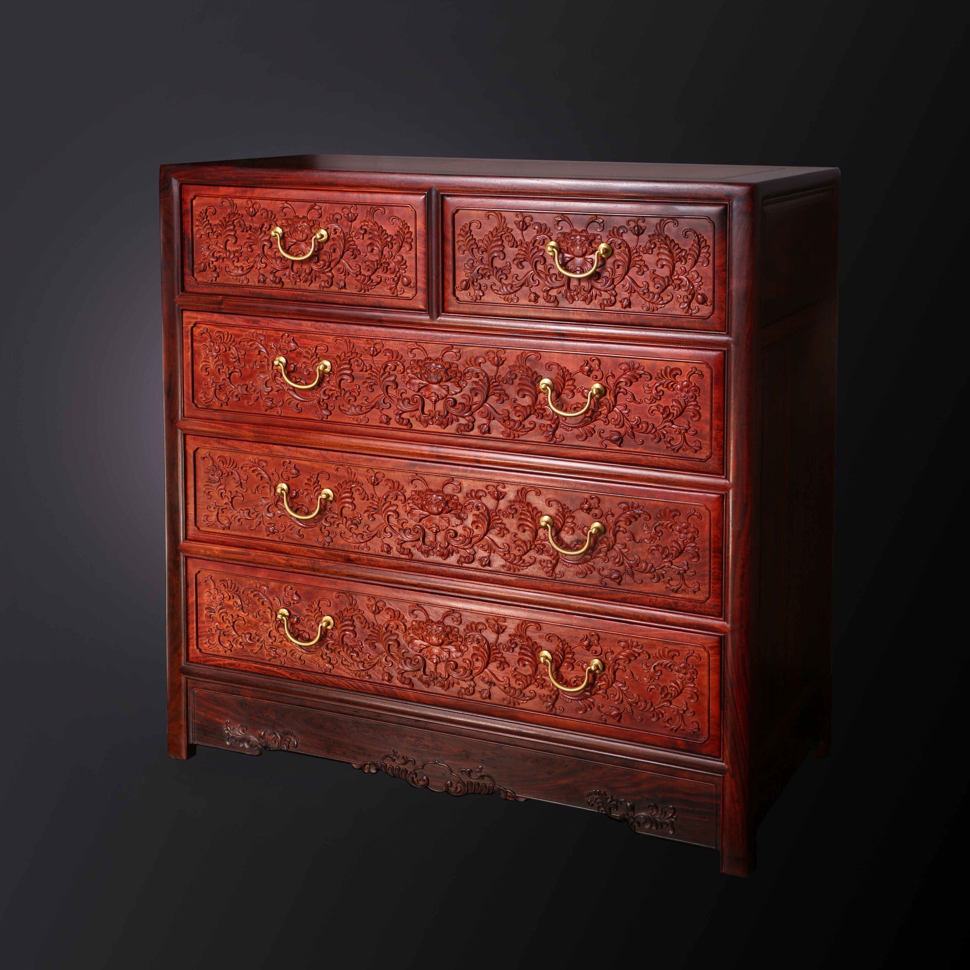 Five-drawer cabinet with lotus scroll pattern