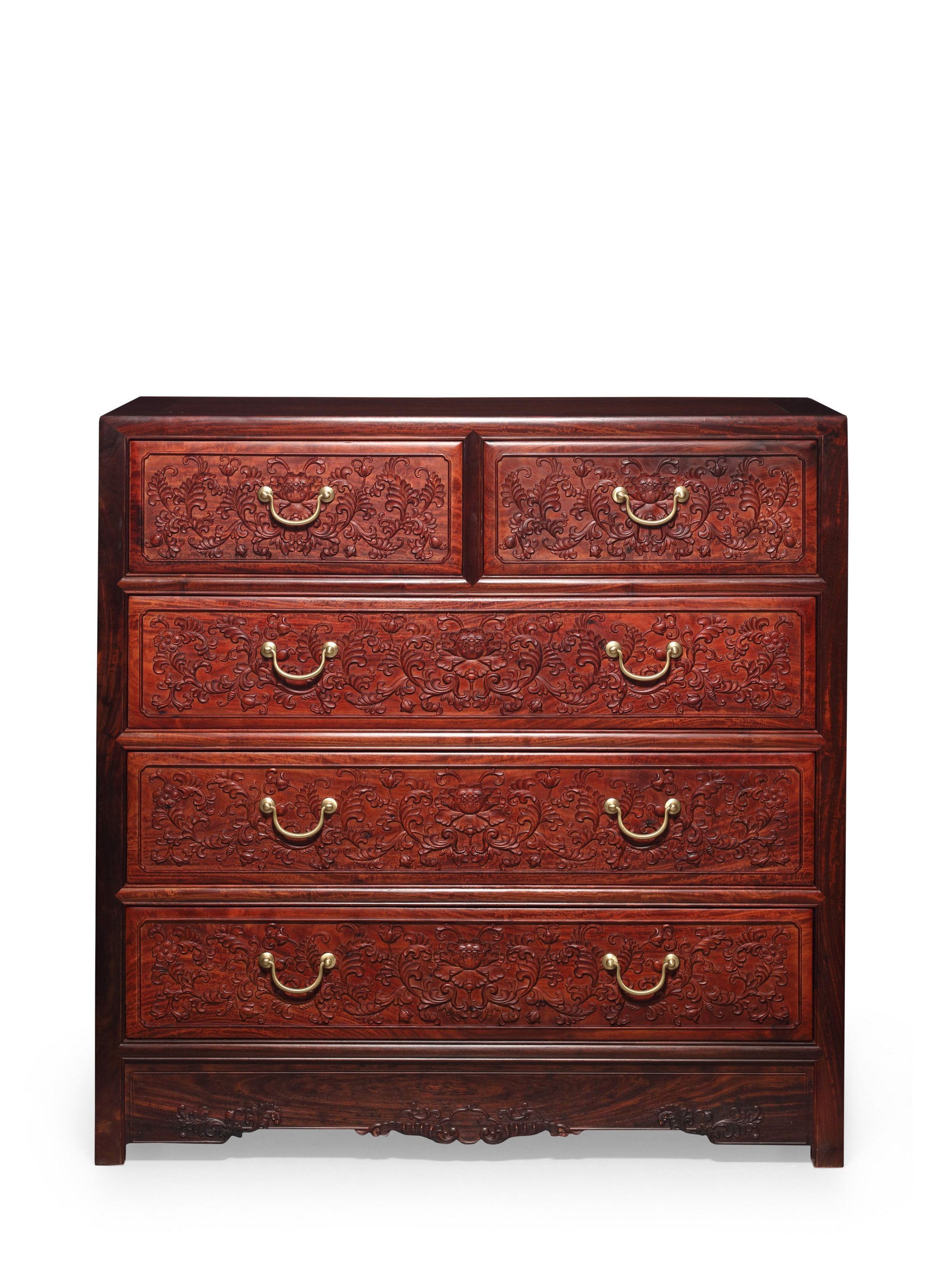 Five-drawer cabinet with lotus scroll pattern
