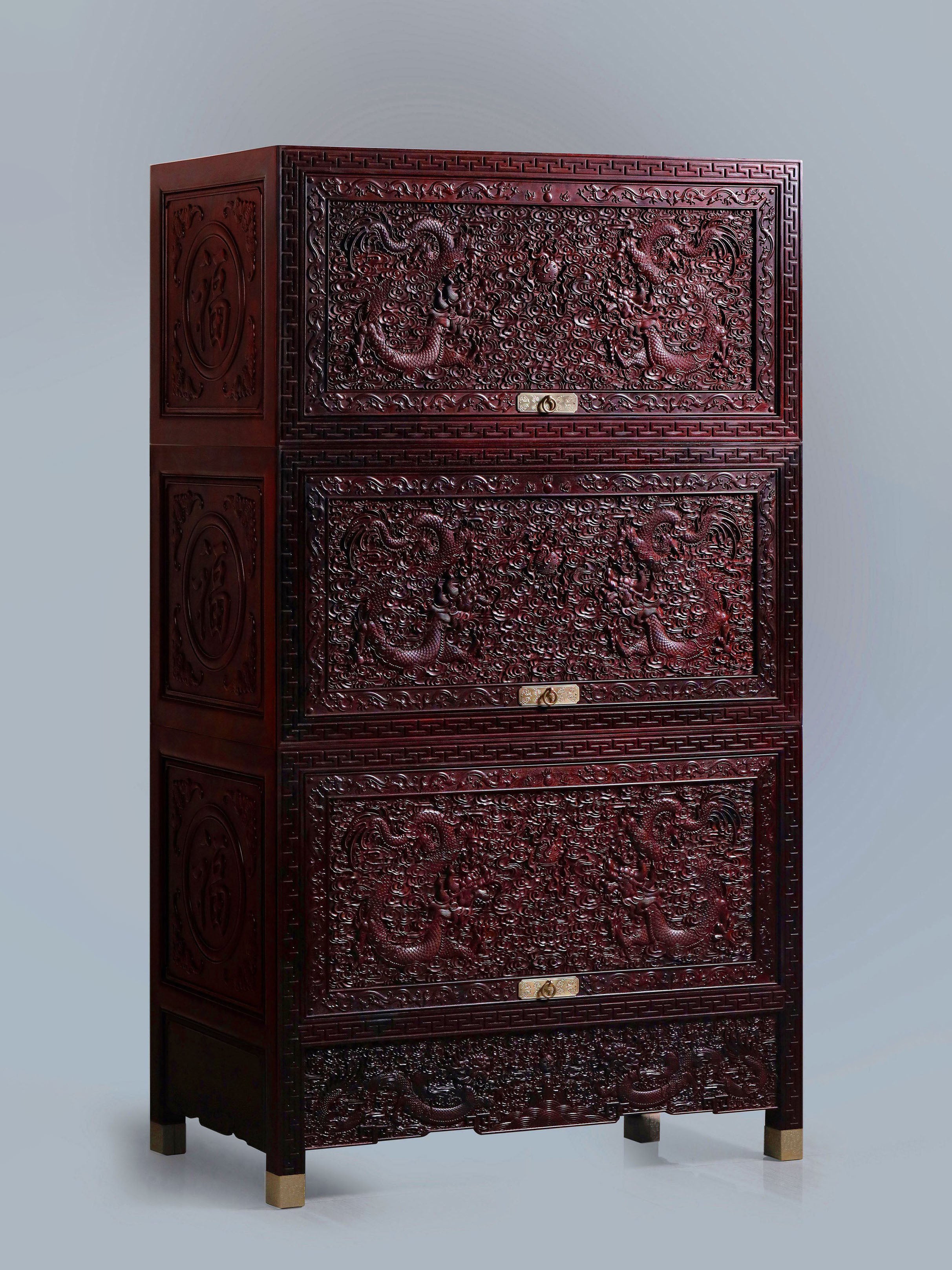 Five Blessings Cloud and Dragon Pattern Scholar's Desk and Painting Cabinet