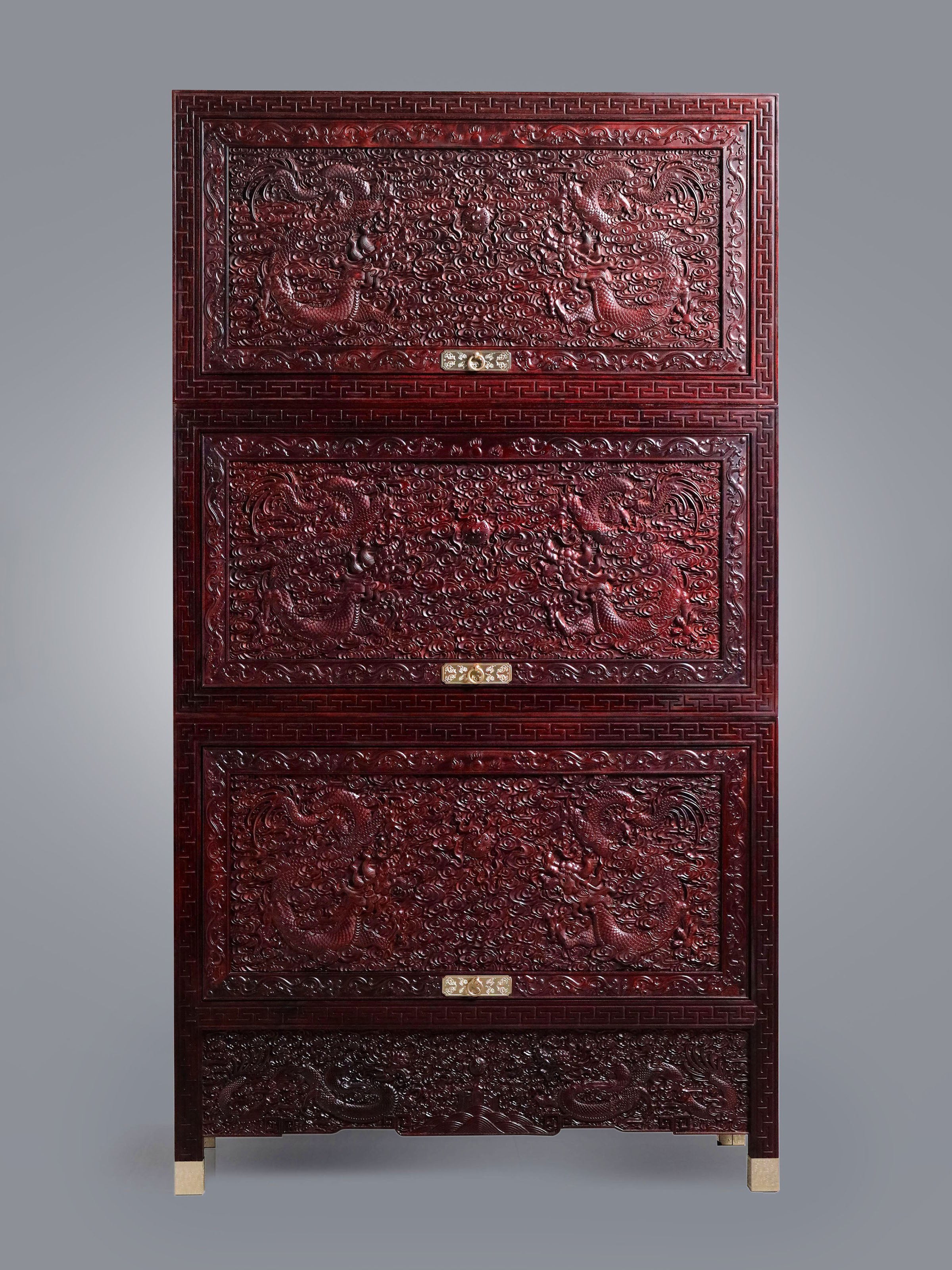 Five Blessings Cloud and Dragon Pattern Scholar's Desk and Painting Cabinet