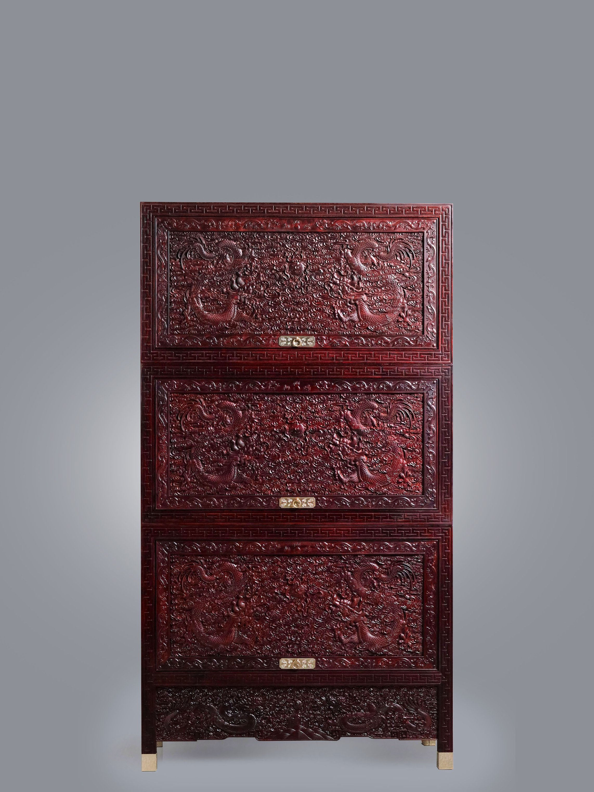 Five Blessings Cloud and Dragon Pattern Scholar's Desk and Painting Cabinet