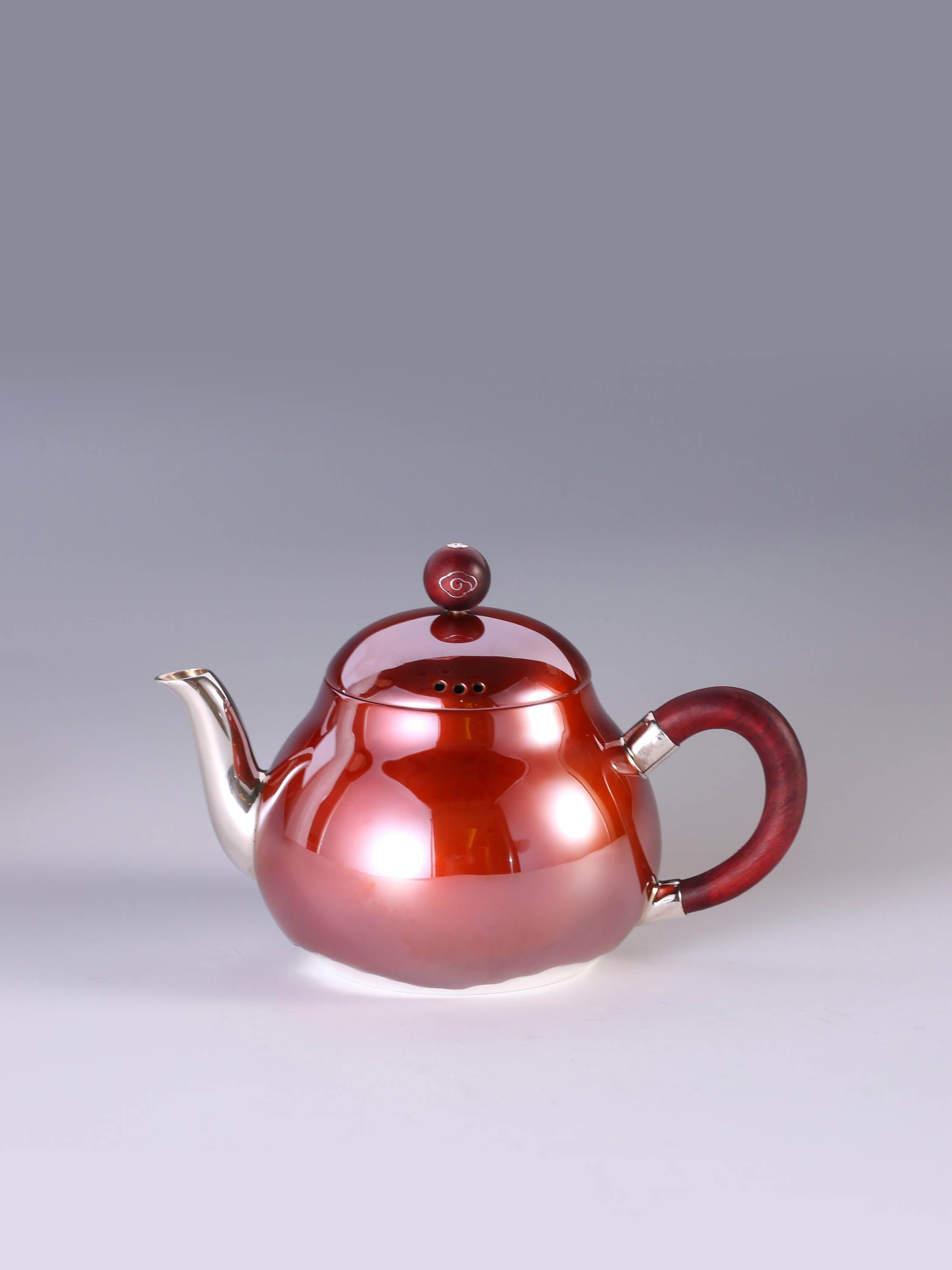 Summer Lotus Copper-Wrapped Silver Teapot with Tray