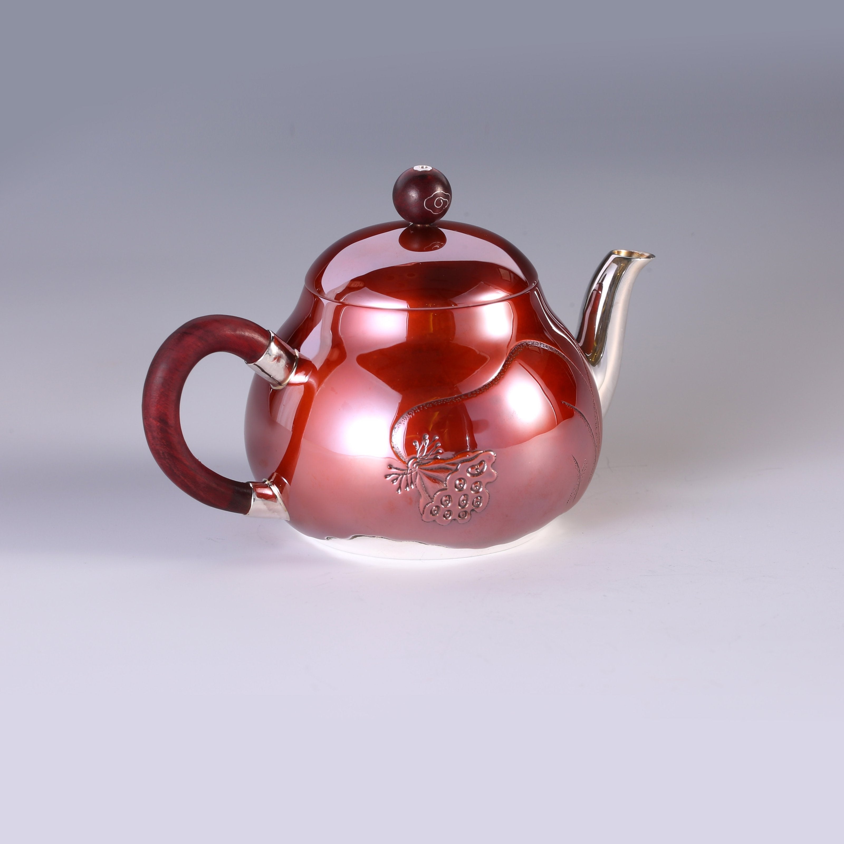 Summer Lotus Copper-Wrapped Silver Teapot with Tray