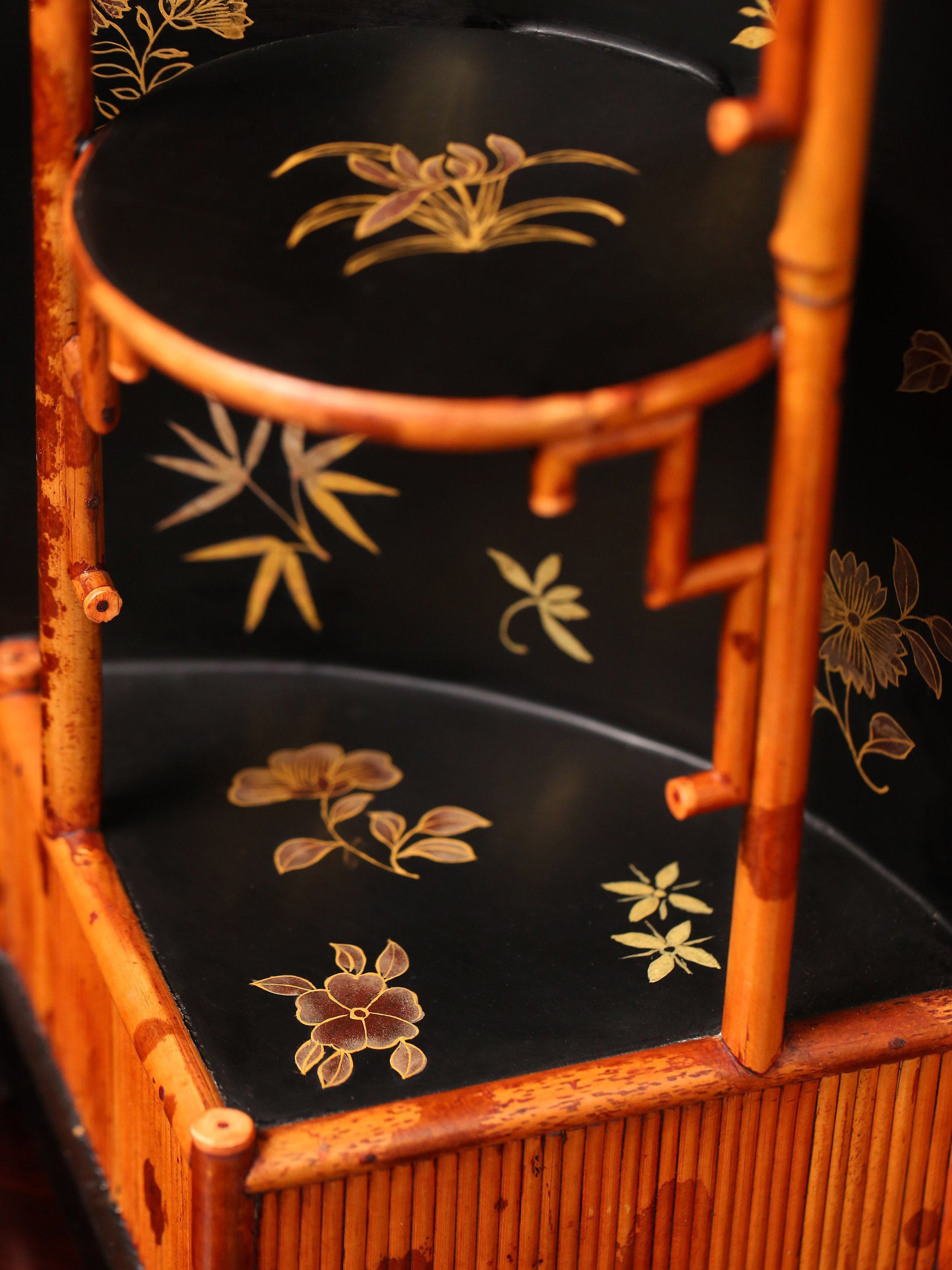 Xiangfei bamboo inlaid table with multi-treasure cabinet