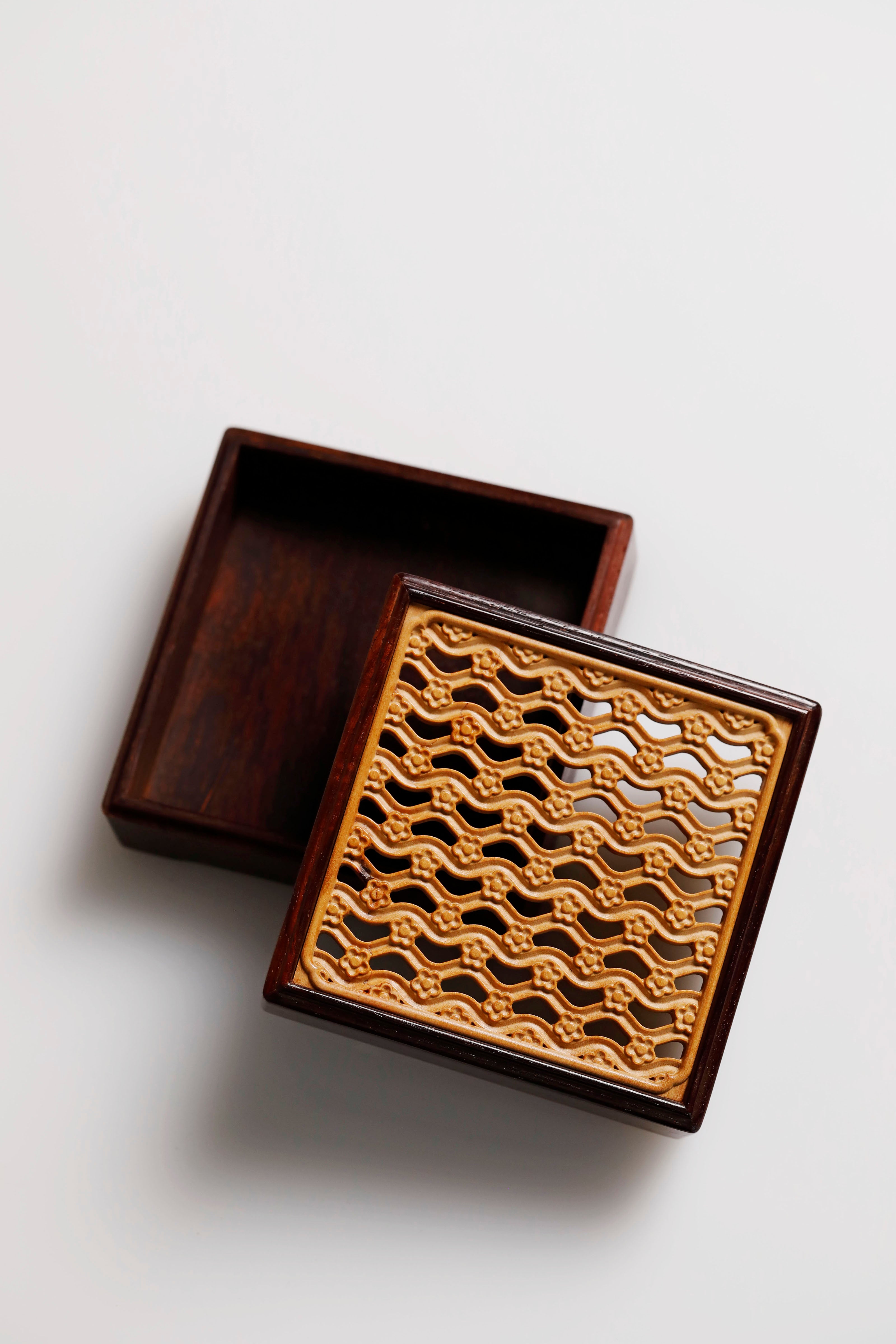 Purple sandalwood openwork incense box