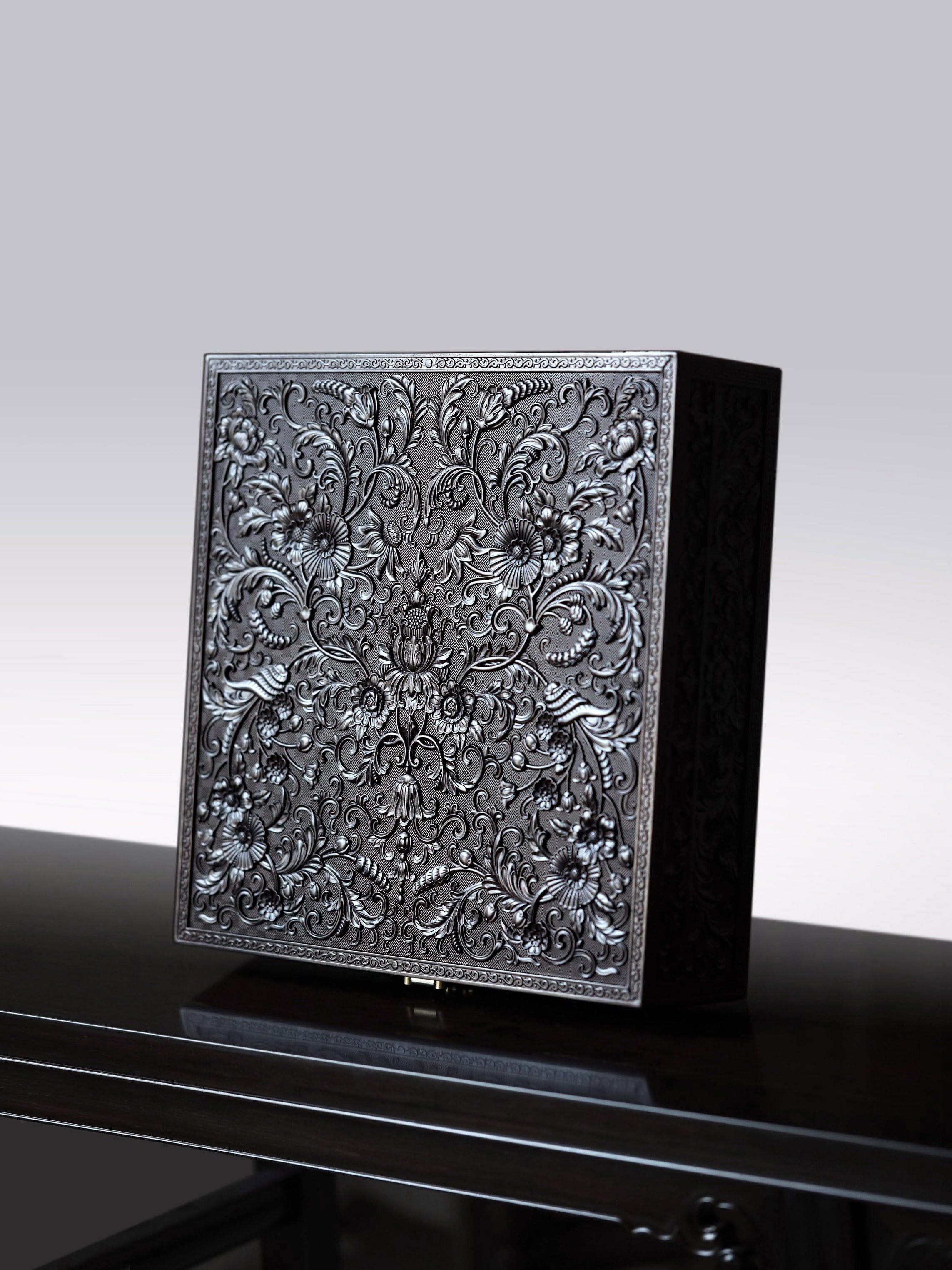 Purple sandalwood passionflower carved tea box