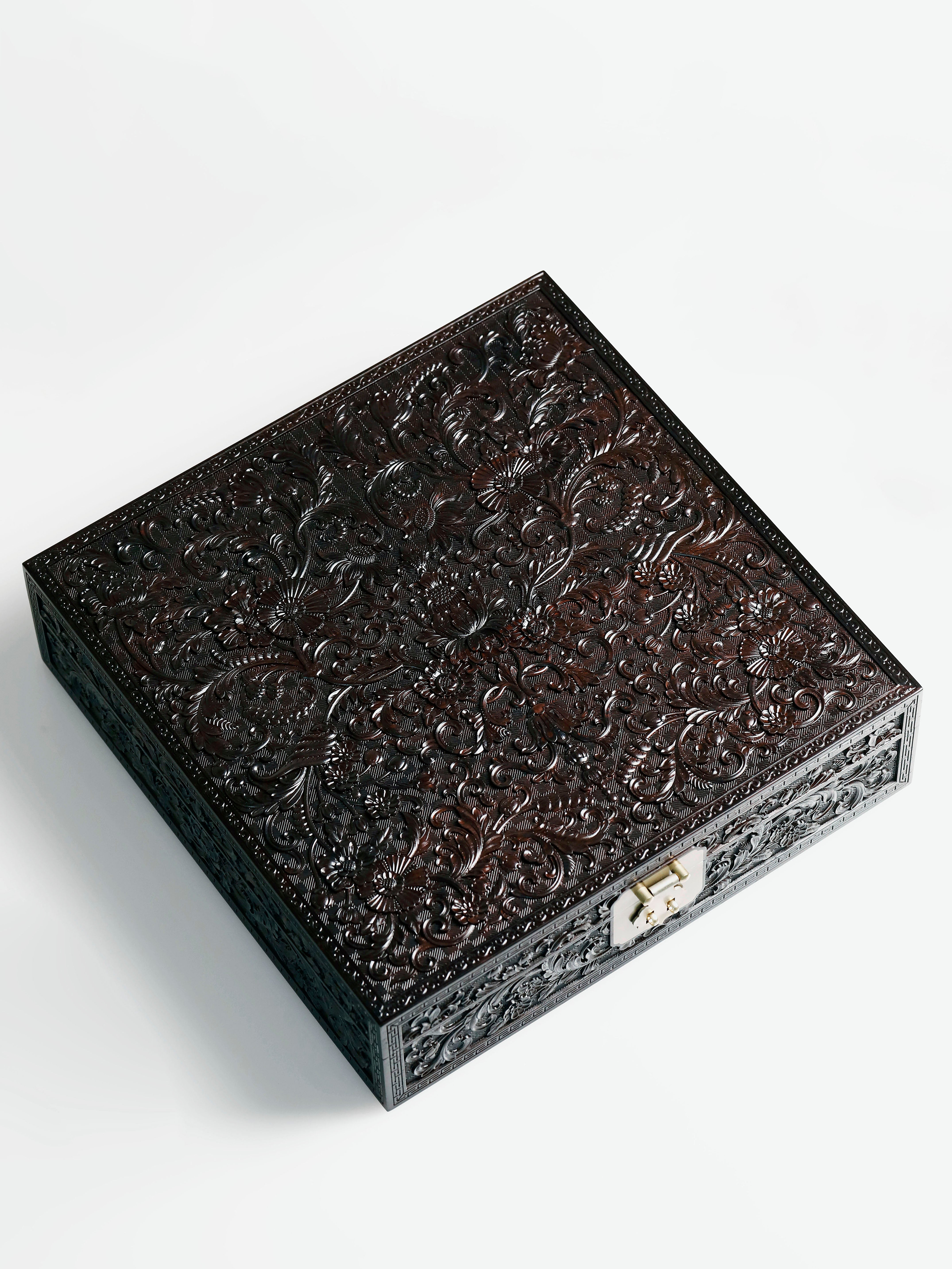 Purple sandalwood passionflower carved tea box