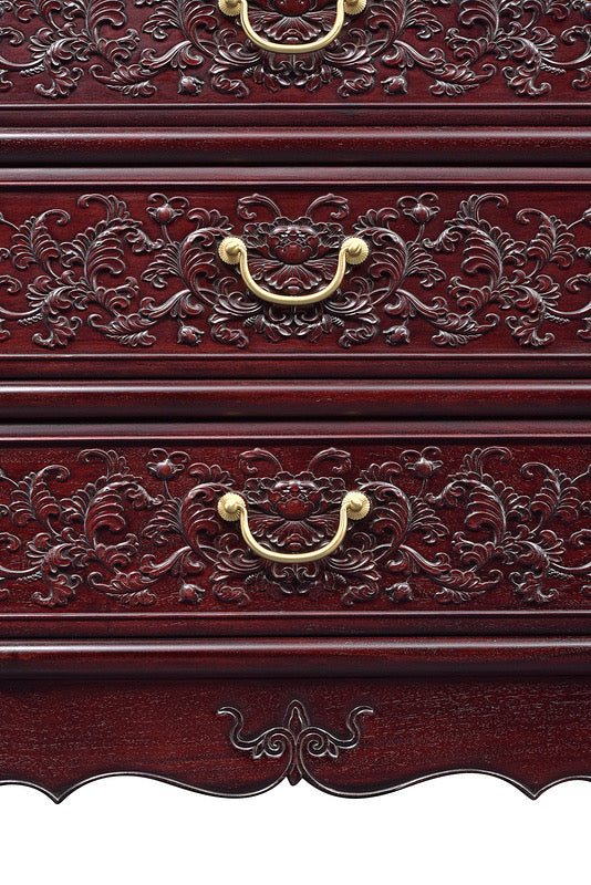 Zambian rosewood passionflower five-drawer chest