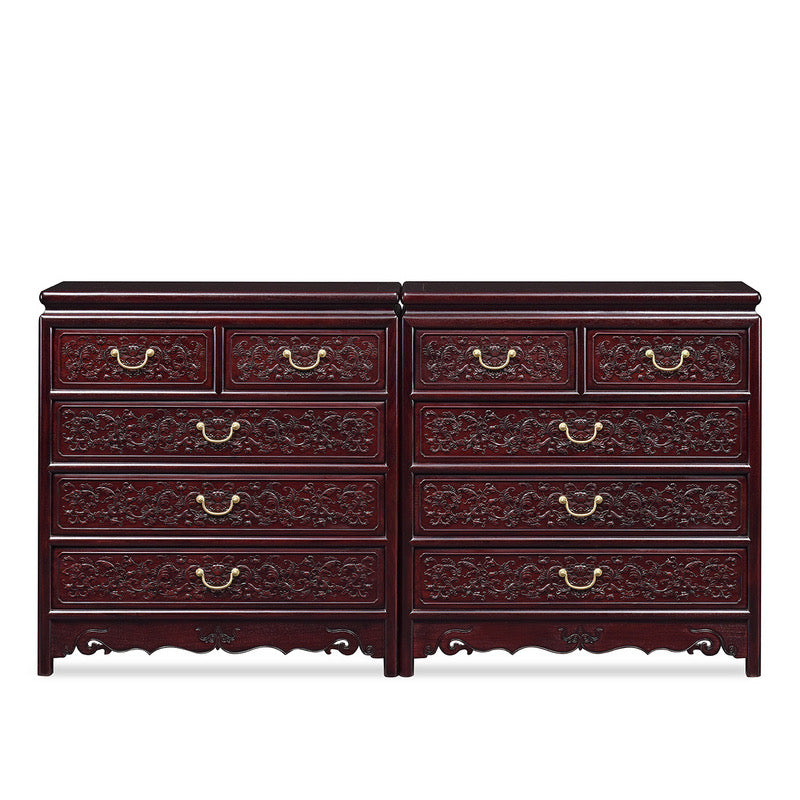 Zambian rosewood passionflower five-drawer chest