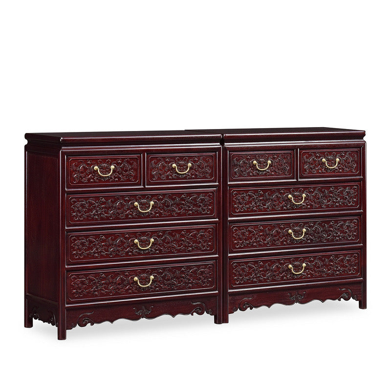 Zambian rosewood passionflower five-drawer chest
