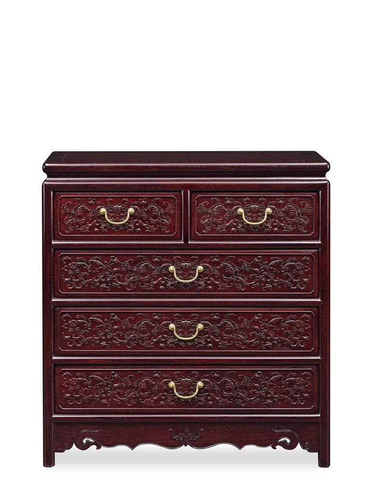 Zambian rosewood passionflower five-drawer chest