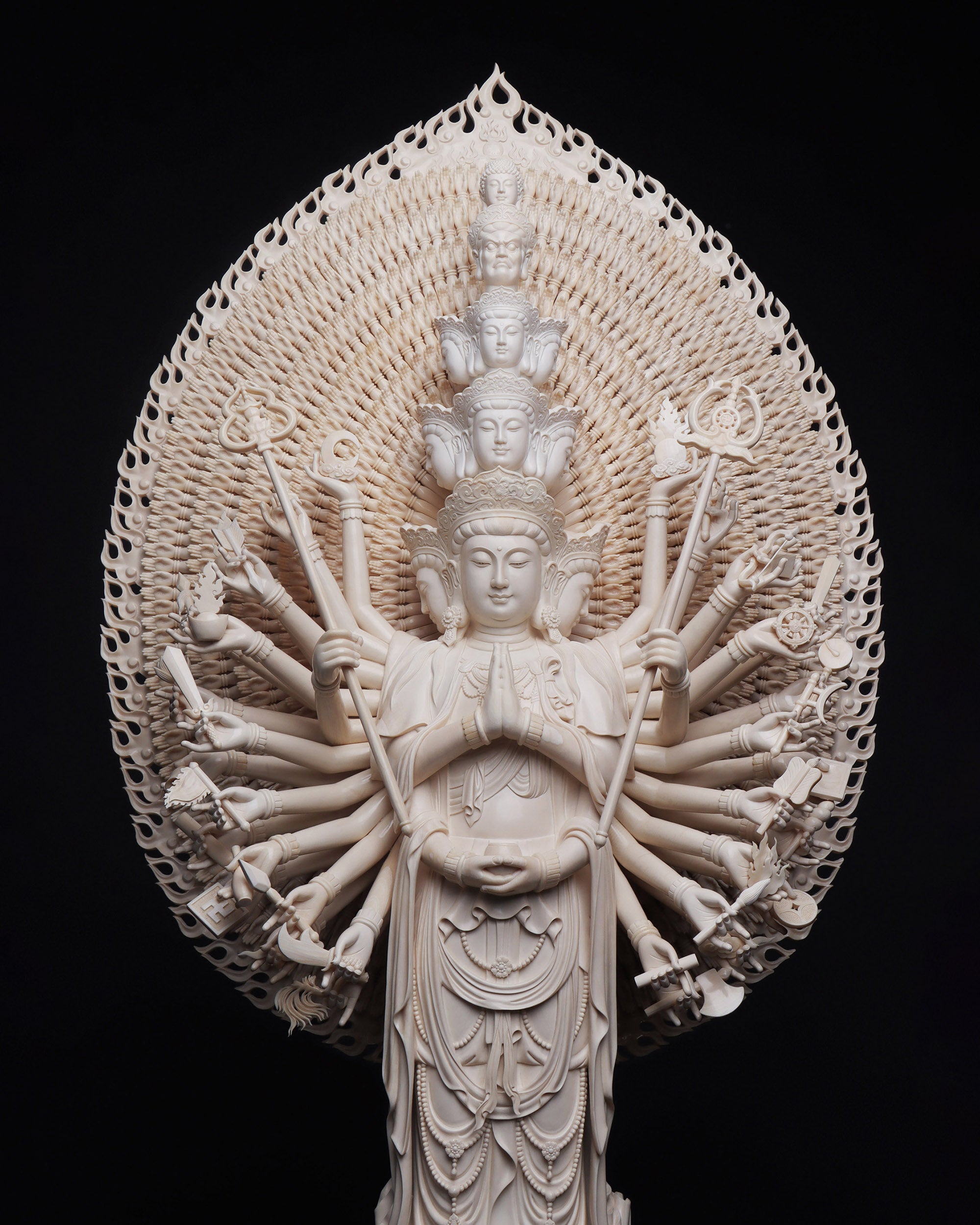 Mammoth Ivory Carving of Thousand-Handed Guanyin