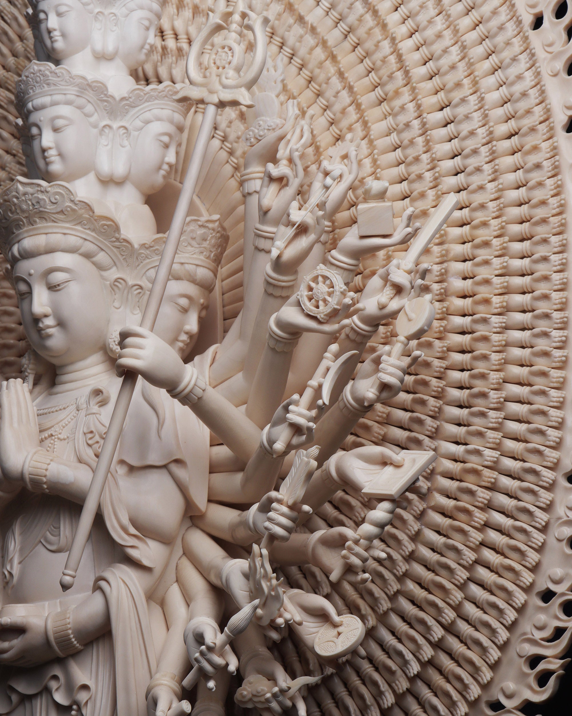 Mammoth Ivory Carving of Thousand-Handed Guanyin
