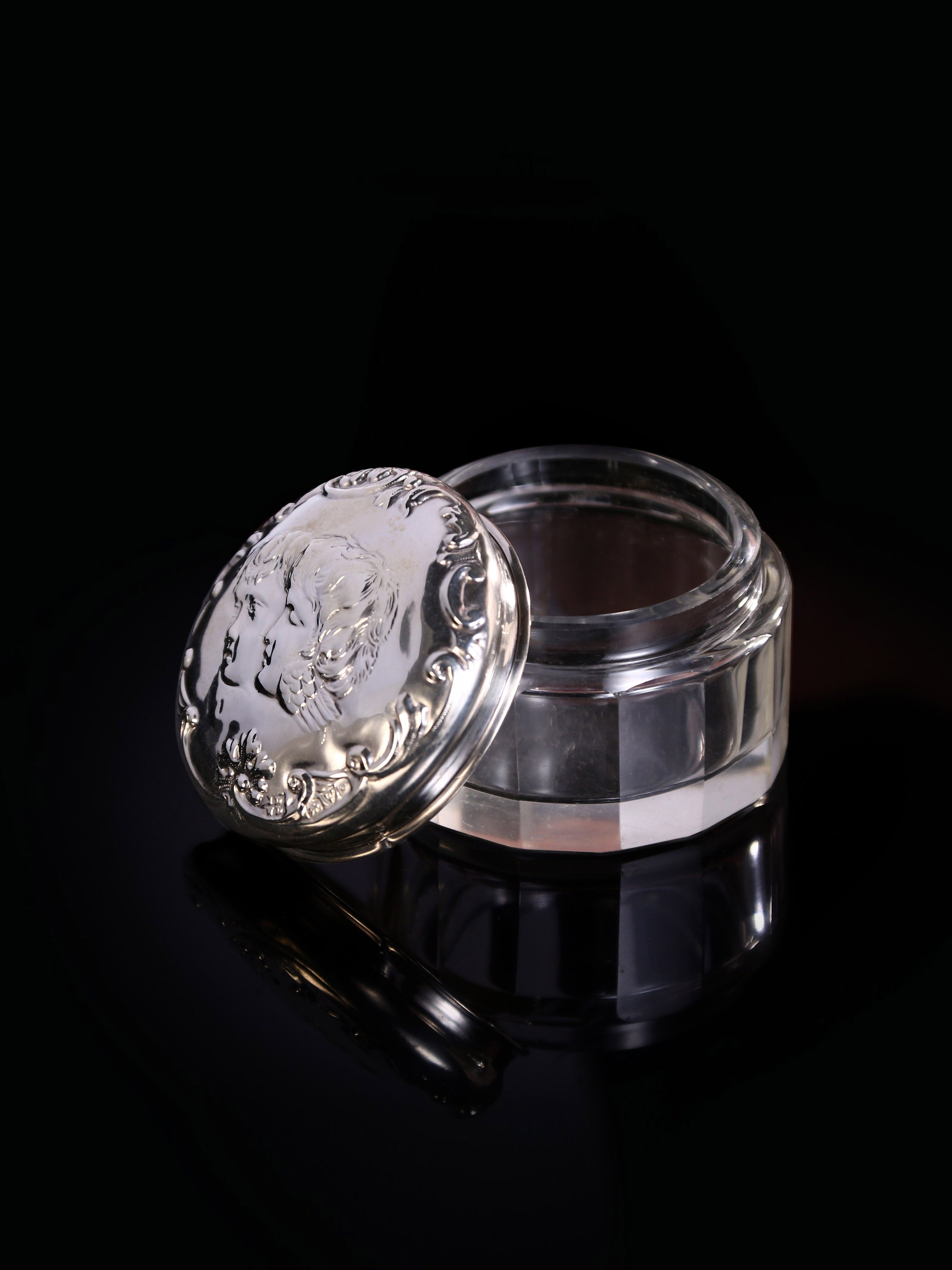 1903 British Angel Sterling Silver Cap Crystal Bottle