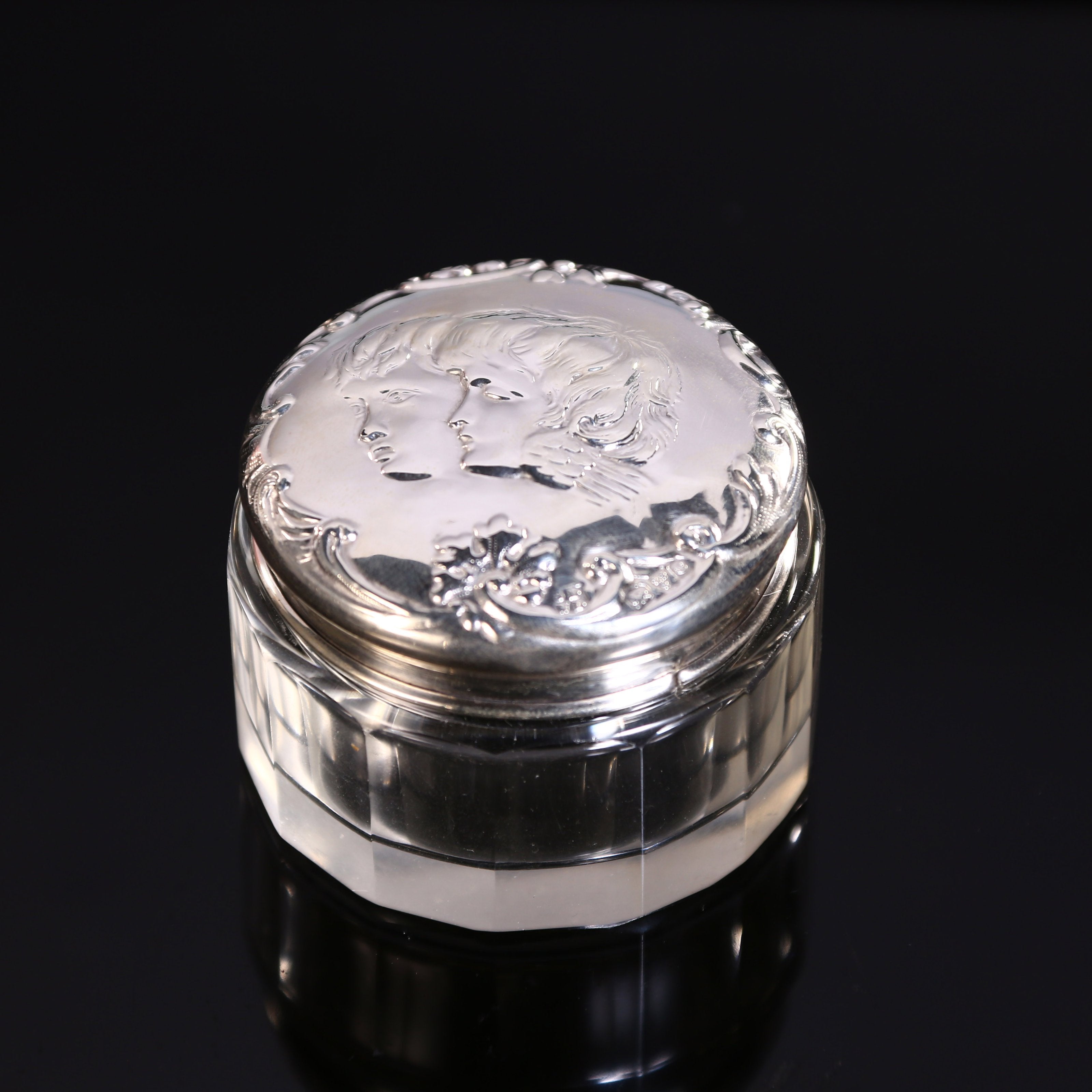 1903 British Angel Sterling Silver Cap Crystal Bottle