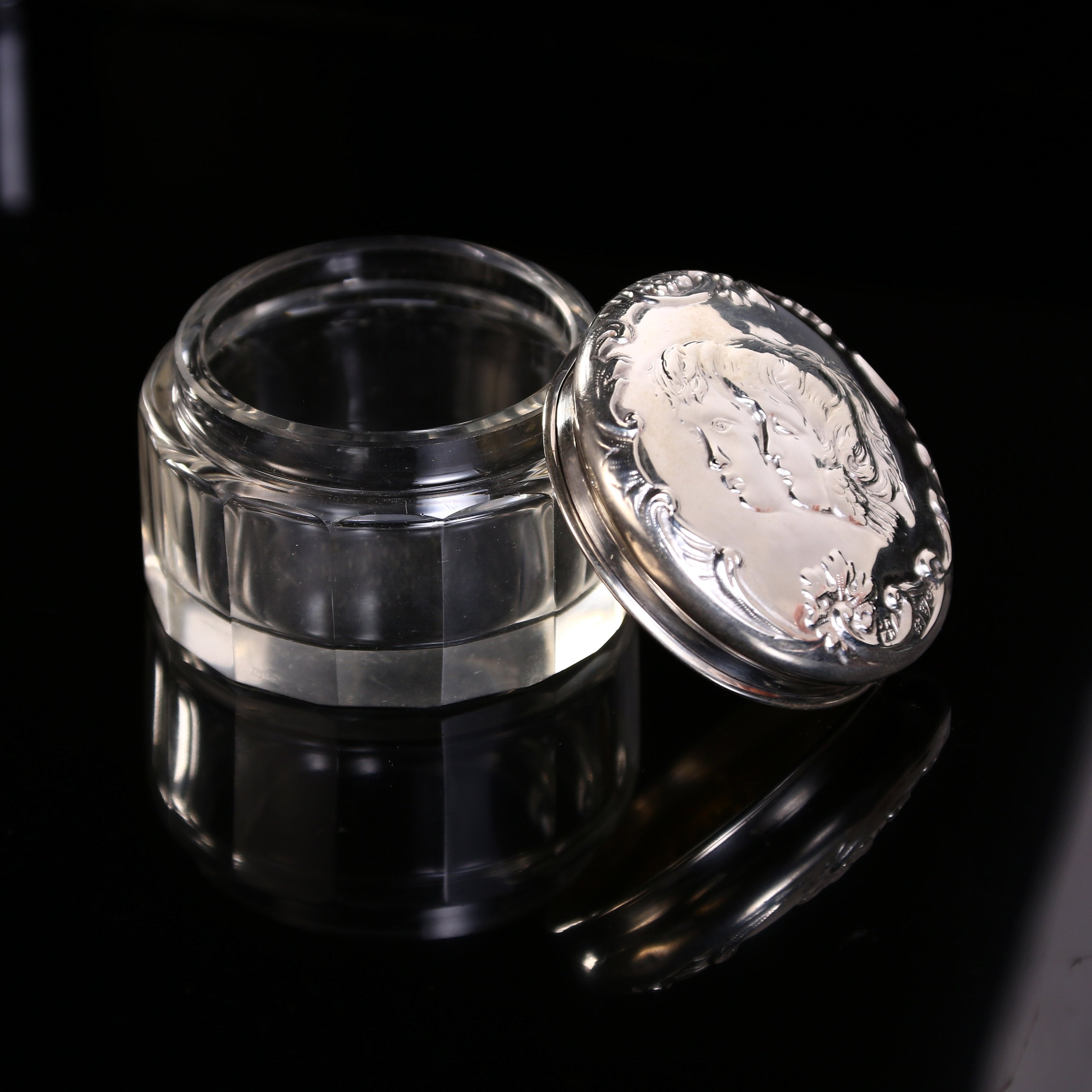 1903 British Angel Sterling Silver Cap Crystal Bottle