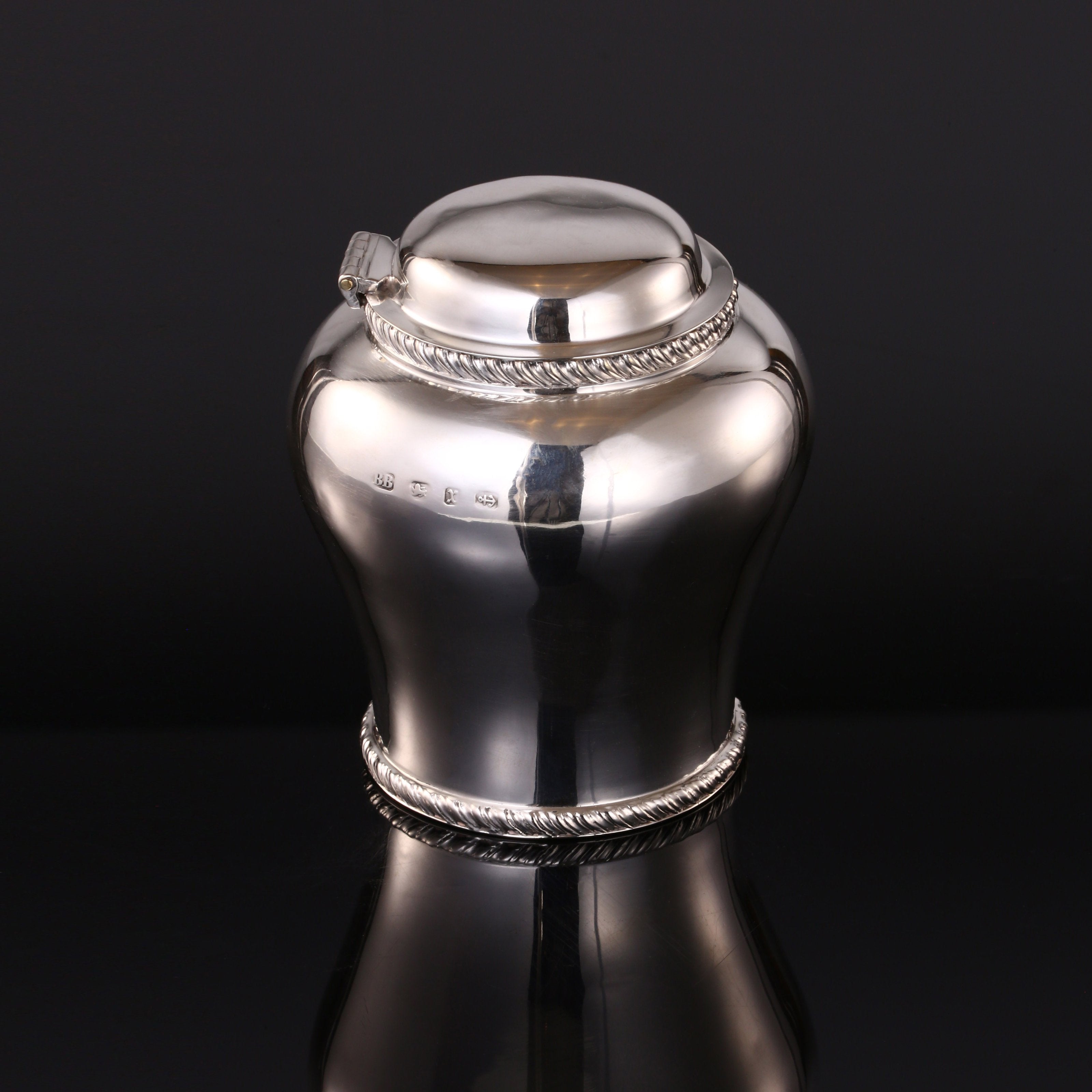 1897 British Sterling Silver Plain Tea Canister with Gilded Interior